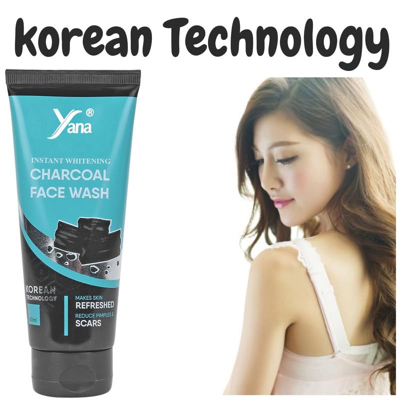 Instant Whitening Activated Charcoal Face Wash for Men - Deep Pore Cleanser with Korean Technology to Prevent Acne Breakouts & Clear Skin | Daily Acne Defense & Oil Control for Sensitive Skin