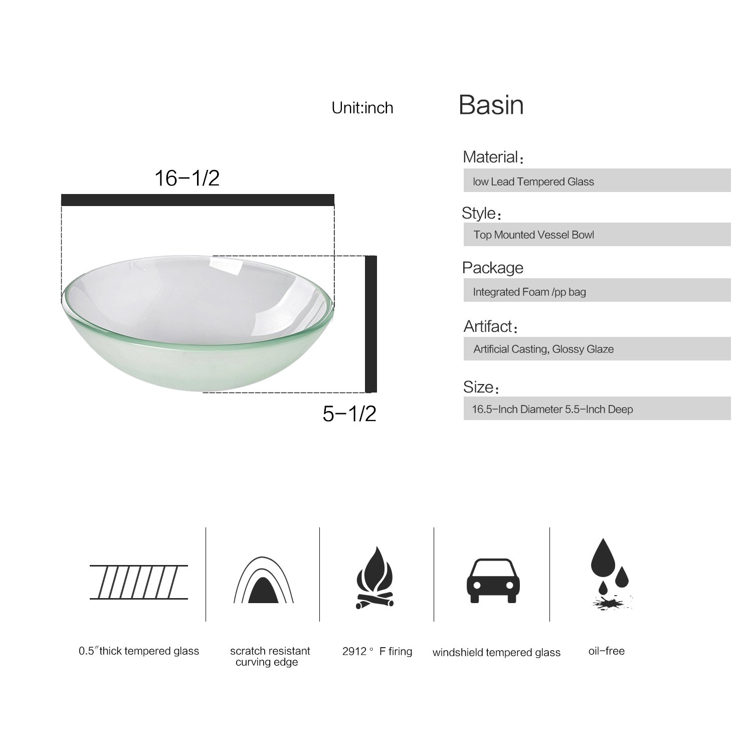ARTETHYS Modern Chrome Bathroom Vessel Sink with Faucet Combo - 1.5 GPM Water-Saving Pop-Up Drain - Frosted Tempered Glass Vanity Sink for Contemporary Bathrooms & Powder Rooms