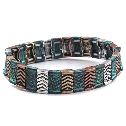 Vintage Chevron Texture Bracelet with Patina Finish - Boho Chic Jewelry for Women, Perfect for Layering and Everyday Wear