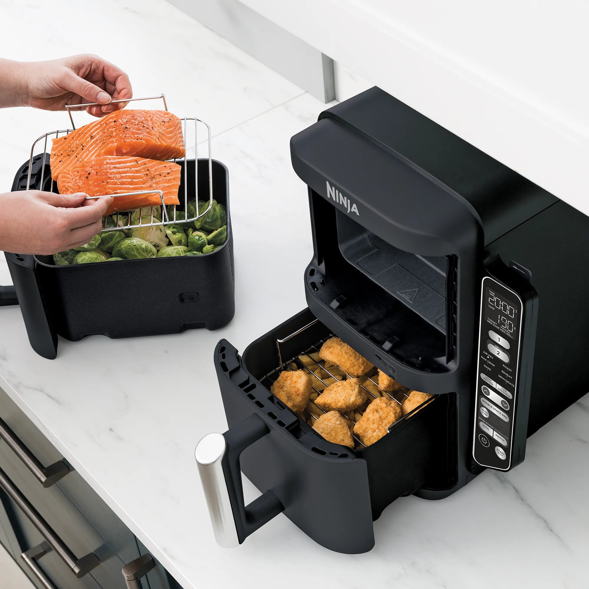 Ninja DoubleStack XXXL Smart 9.5L 2-Drawer Air Fryer Oven - Large Capacity Airfryer for Family Cooking, Healthy Frying, Roasting & Baking - Perfect for Parties, Meal Prep & Quick Weeknight Dinners