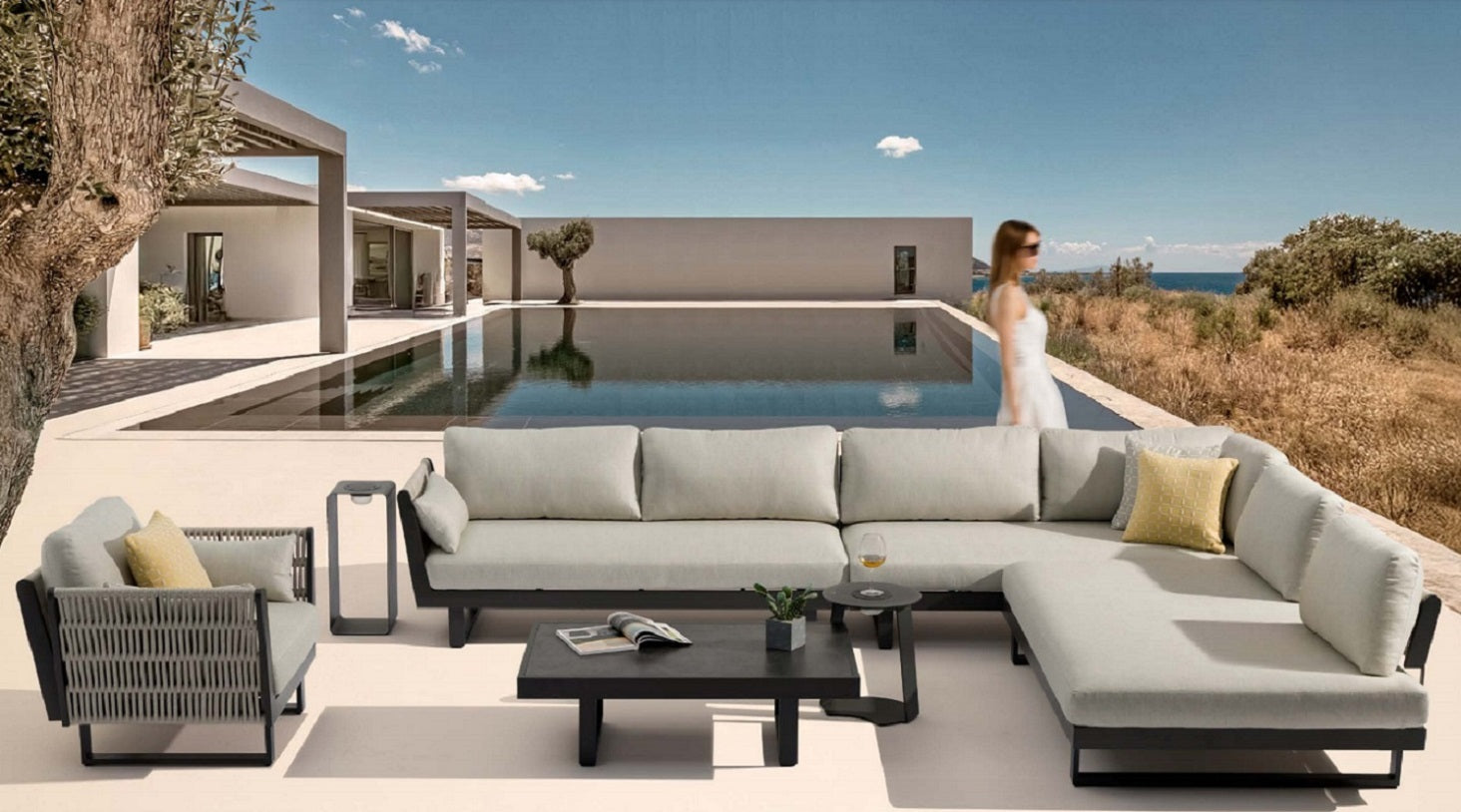 Luxury Couture Jardin Breeze Outdoor Left Hand Sofa - Perfect for Patio, Garden & Poolside Relaxation