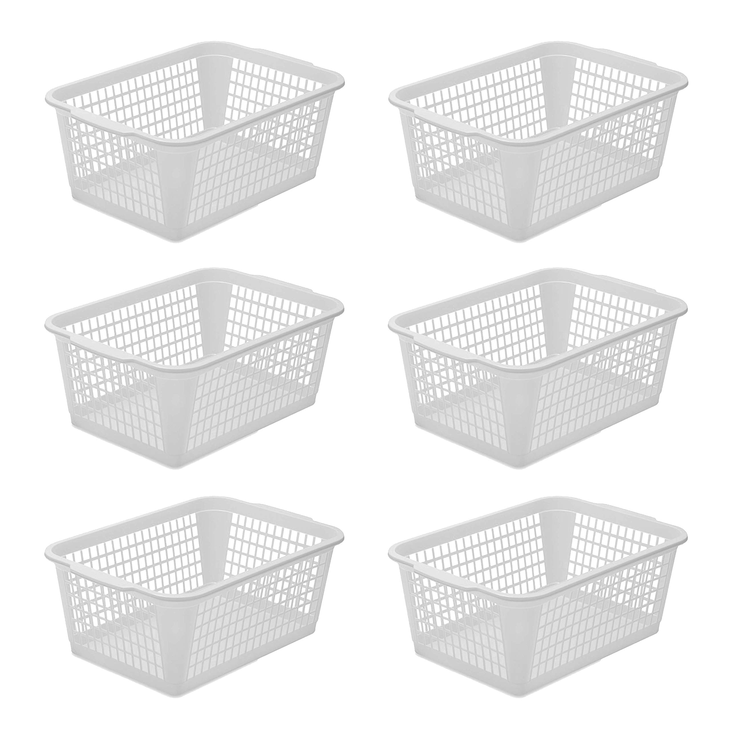 YBM Home 6-Pack White Plastic Storage Baskets - Multipurpose Perforated Organizer Bins for Office Drawer, Desktop, Classroom, Shelves, Kitchen Pantry & Kids Room - Perfect for Home, School & Office Organization (32-1184)