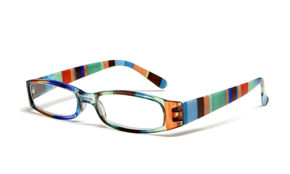 Calabria R576 Women's Colorful Striped Reading Glasses - Lightweight & Comfortable for Reading, Computer Use & Crafts - Includes Soft Slip Case