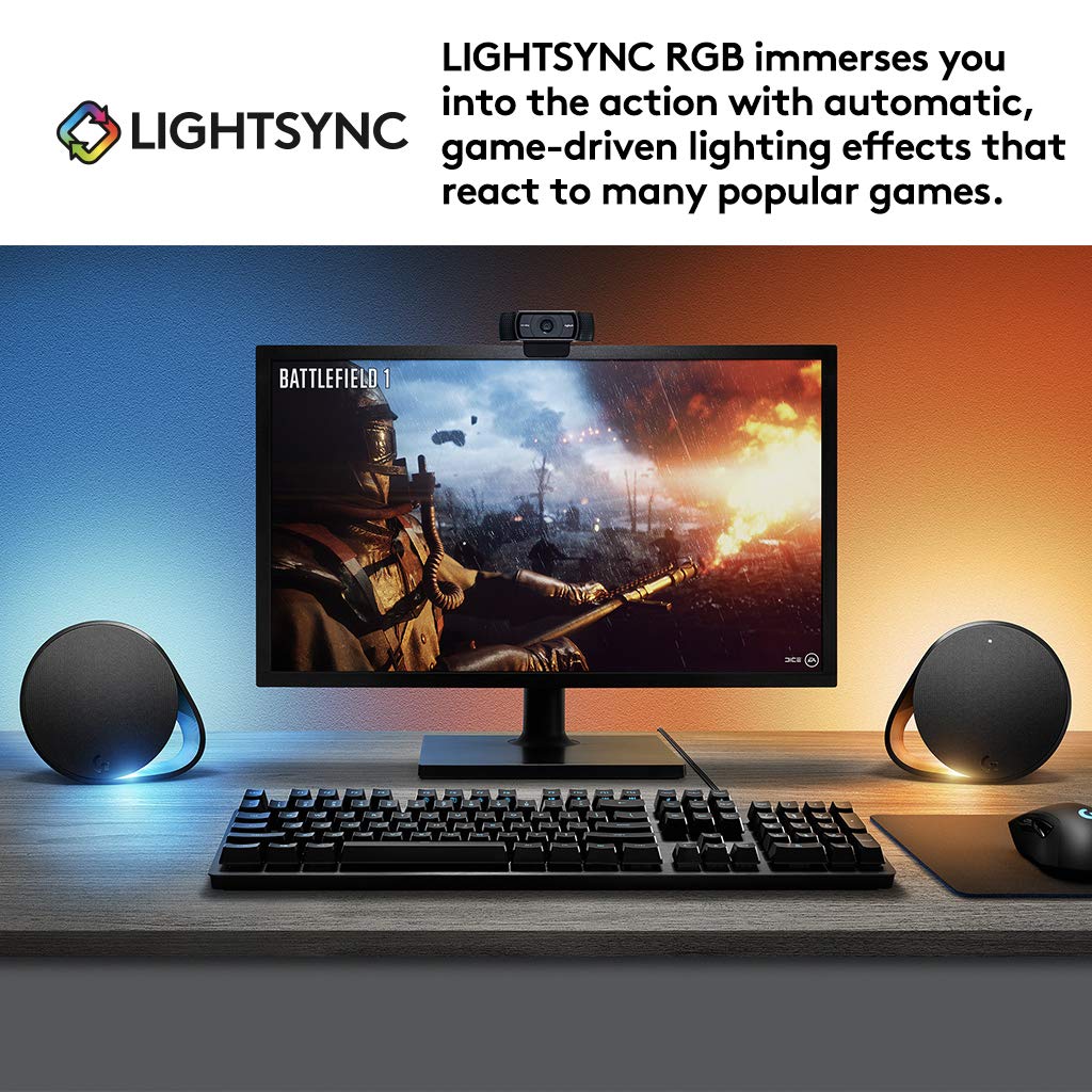 Logitech G560 PC Gaming Speaker System with 7.1 DTS:X Ultra Surround Sound, RGB LIGHTSYNC, Dual Speakers & Subwoofer, Bluetooth & USB - Black | Perfect for Gaming, Movies & Music Immersion