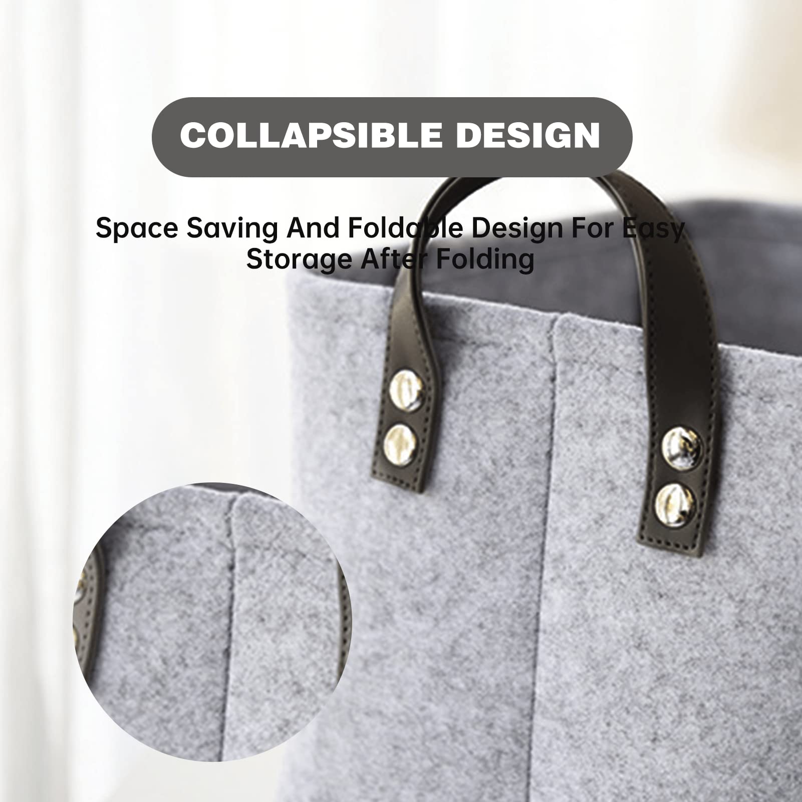 Foldable Laundry Basket with Leather Handles - Extra Large Heavy Duty Felt Hamper for Clothes, Toys & Home Organization | Perfect for Laundry Room, Bedroom, Dorm & Closet Storage