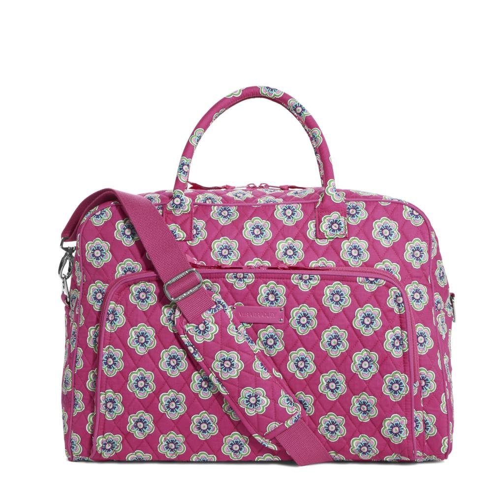 Vera Bradley Women's Weekender Duffel Bag - Pink Swirls Floral Print Carry-On Luggage for Travel, Gym & Weekend Getaways | Stylish & Durable Travel Bag