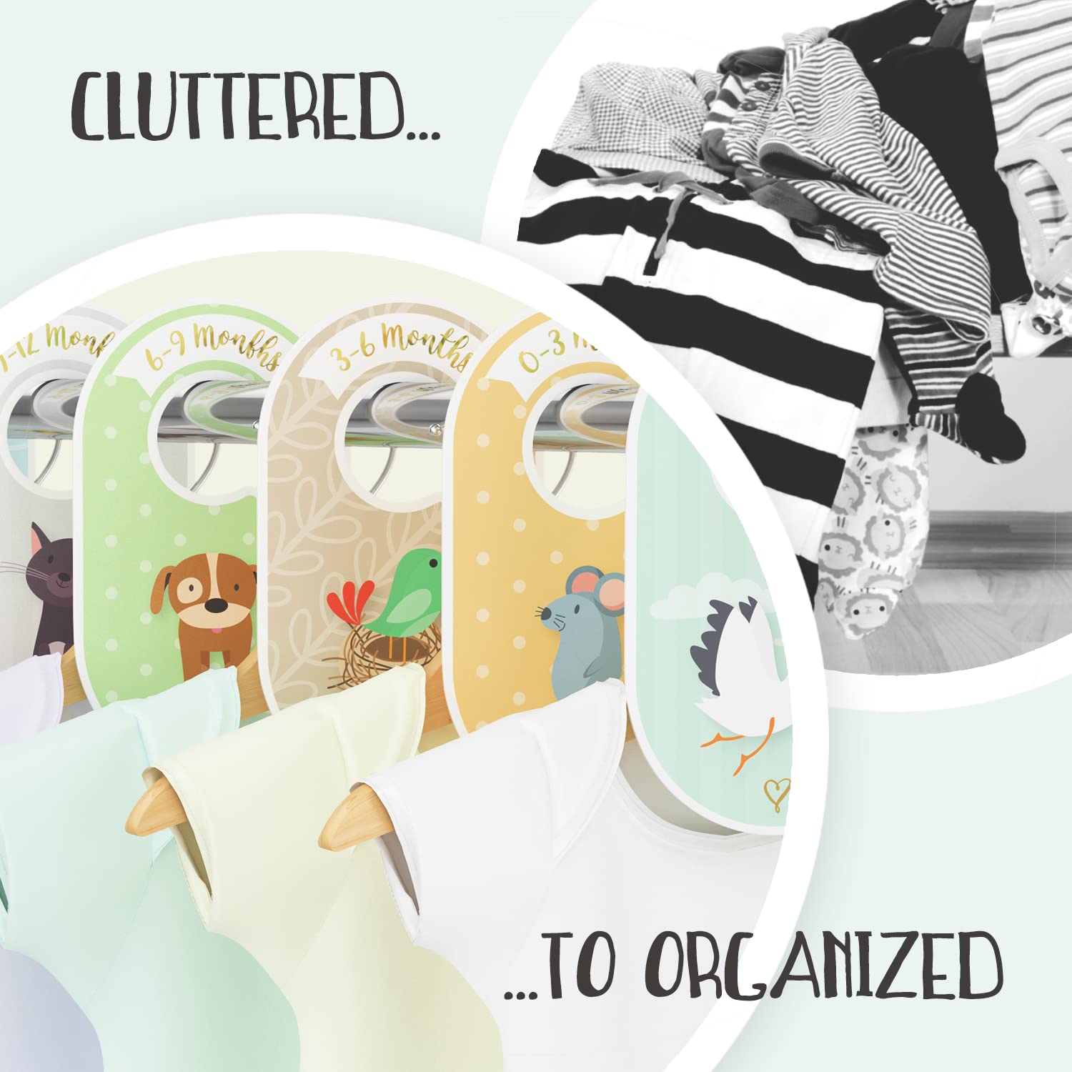 Baby Closet Dividers & Clothes Organizer - 18 Neutral Hangers for Boys & Girls - Size & Age Labels - Cozy Hedgehog Design - Perfect for Nursery Organization & Baby Wardrobe Sorting