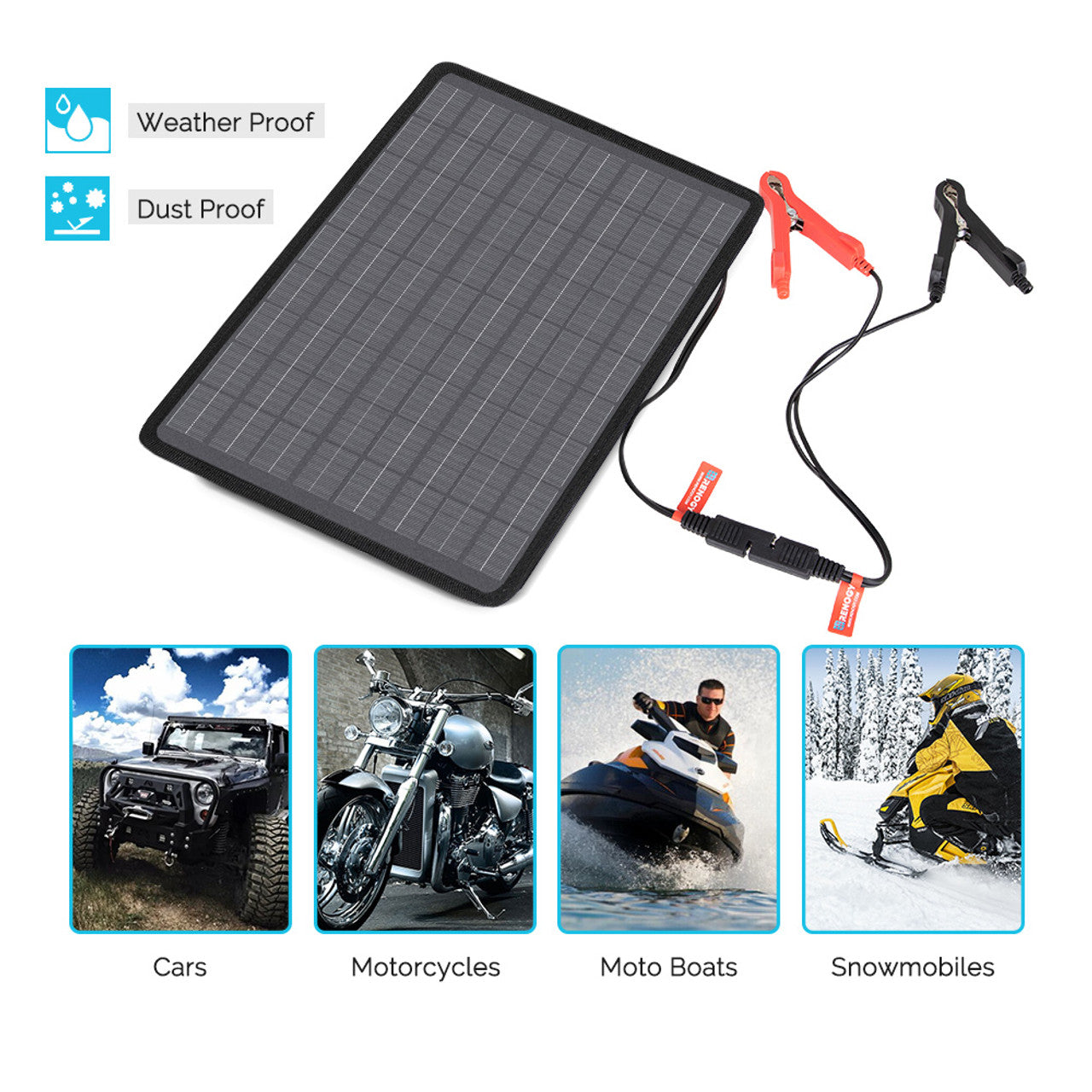 Renogy 10W Solar Battery Trickle Charger & Maintainer for Cars, Boats, RVs - Waterproof 12V Solar Panel Charger with Alligator Clips - Perfect for Outdoor, Camping, and Emergency Power Backup