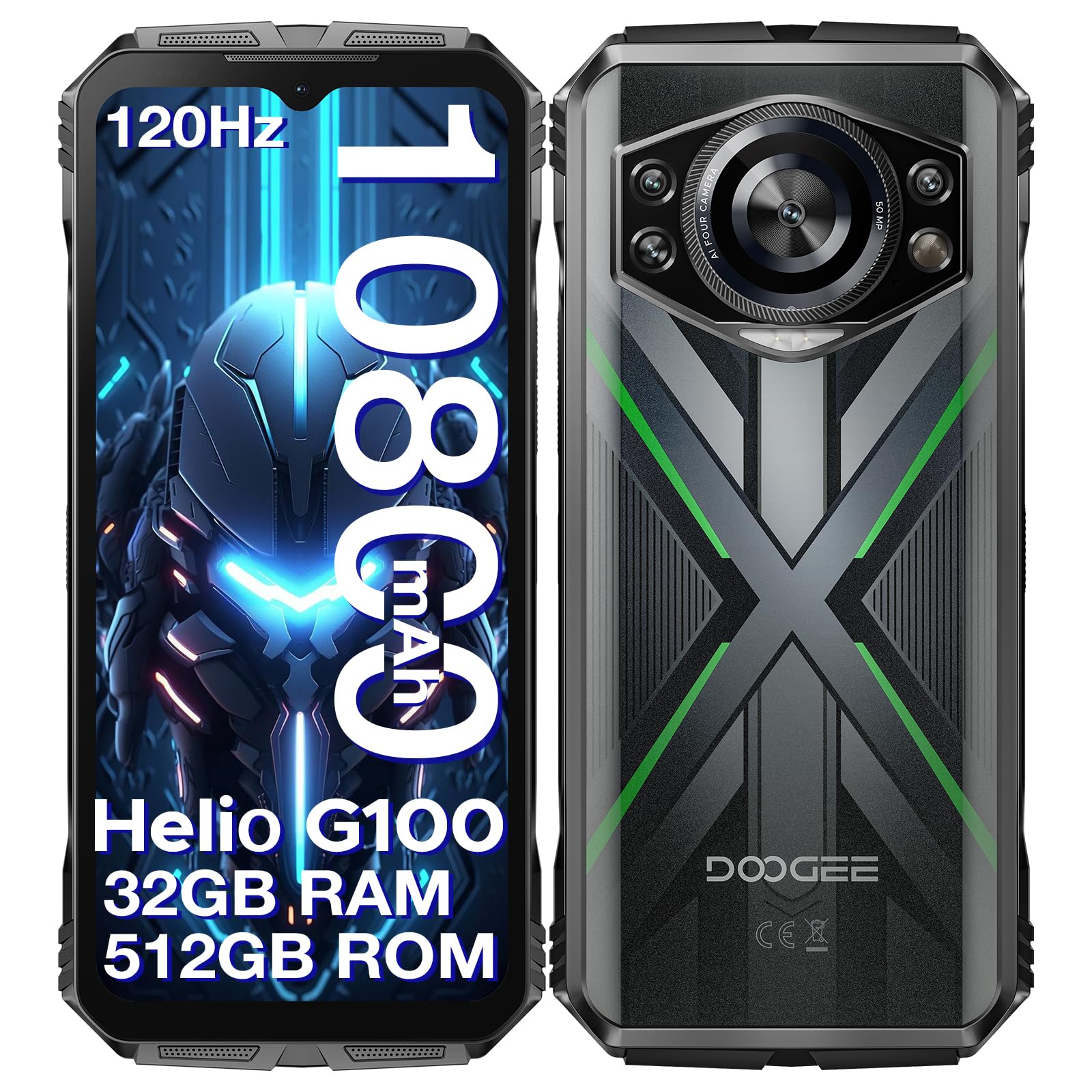 DOOGEE S Cyber Pro Rugged Smartphone - 10800mAh Battery, Android 14, 32GB+512GB, Helio G100 Octa Core, 6.6