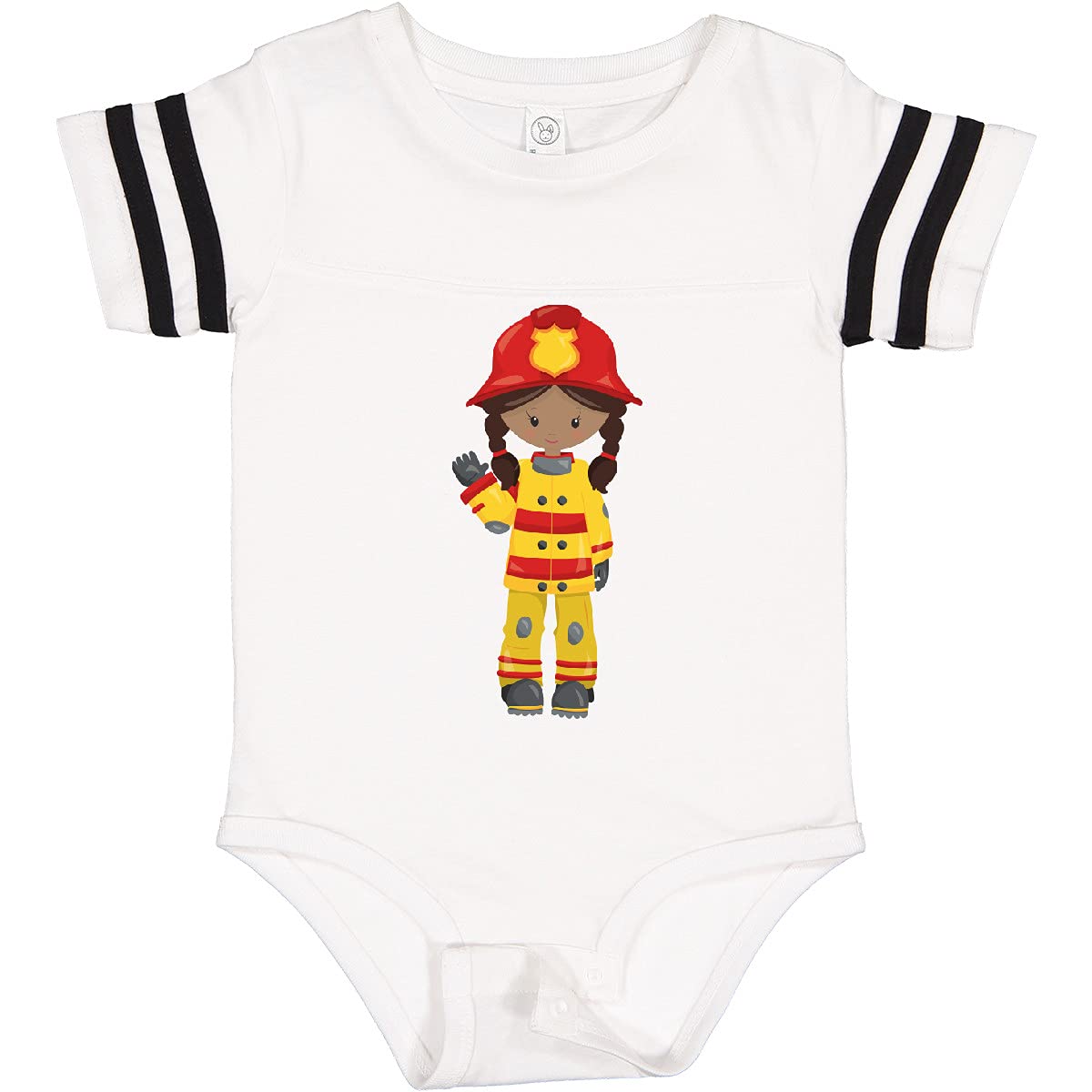 Inktastic African American Girl Firefighter Baby Bodysuit - Cute Fireman Outfit for Toddlers & Infants - Perfect for Fire Station Visits, Career Day & Dress-Up Play