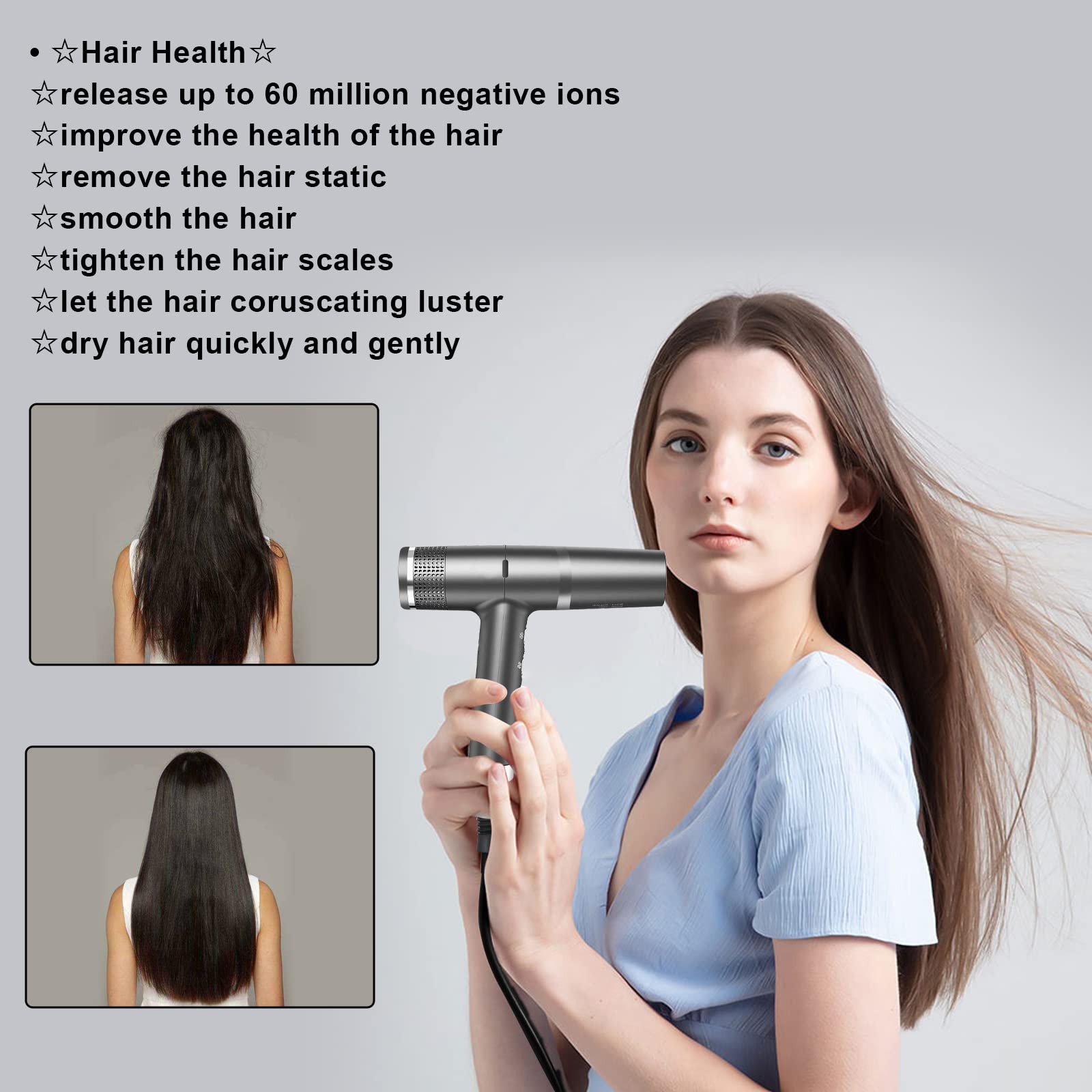 Professional Ionic Hair Dryer with Brushless Motor - Lightweight Diffuser Blow Dryer for Women | Salon-Quality Styling at Home for Frizz-Free, Shiny Hair