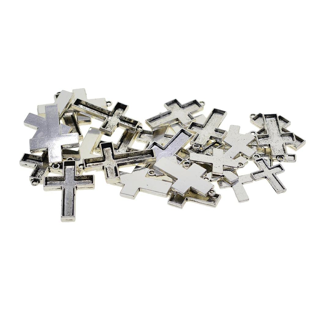 30Pcs Antique Tibetan Style Alloy Cross Pendant Cabochon Bezel Settings - DIY Jewelry Making Supplies for Necklace, Bracelet, Earrings - Perfect for Boho, Vintage & Gothic Jewelry Designs