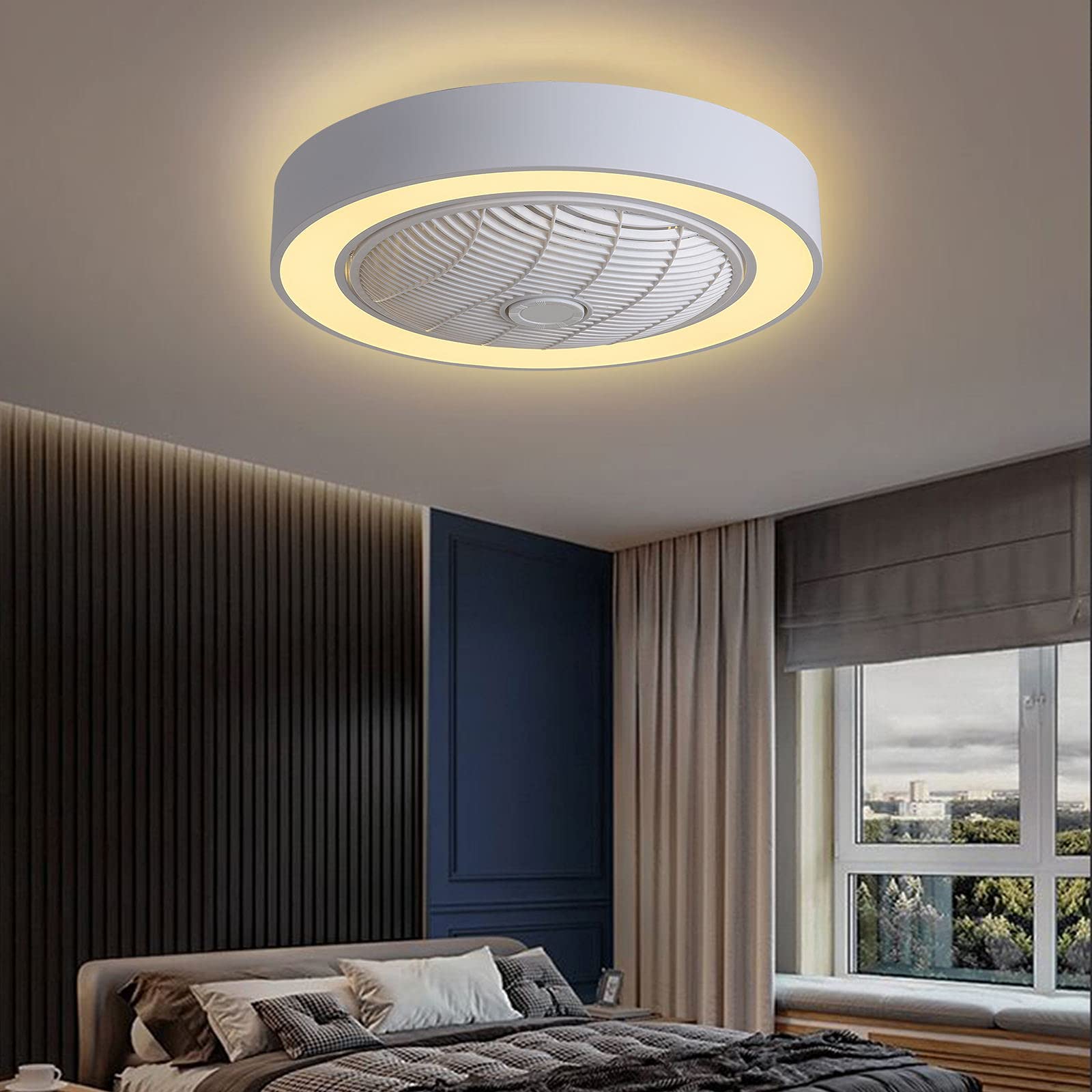 22 Inch Modern LED Ceiling Fan with Light - 3 Color Temperatures & 3 Speed Settings, Remote Control, Acrylic Blades, Metal Housing - Semi Flush Mount for Low Profile Rooms (White) - Perfect for Bedrooms, Living Rooms, and Home Offices