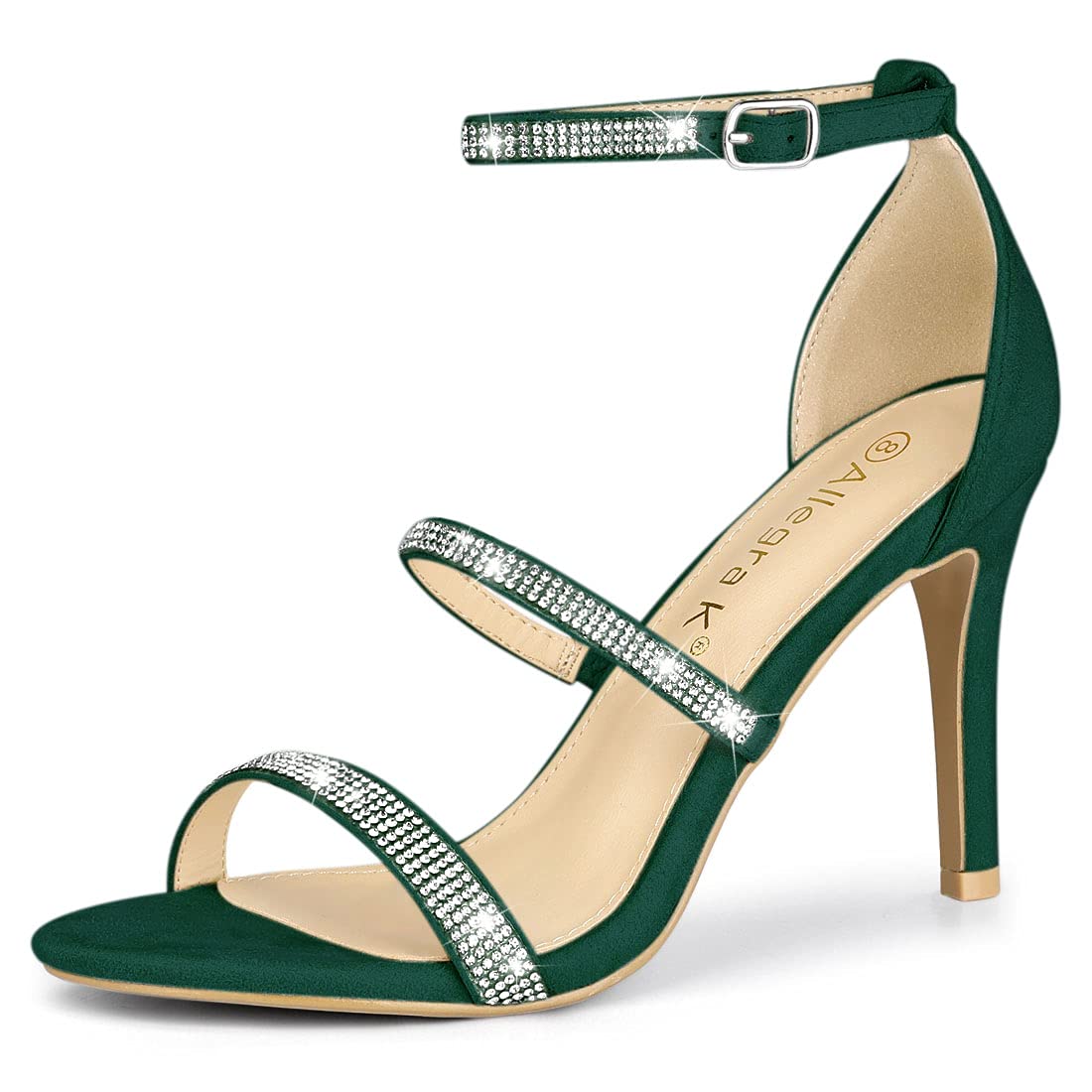 Allegra K Women's Rhinestone Ankle Strap Stiletto High Heel Sandals - Elegant Party & Wedding Shoes for Women, Perfect for Evening Events, Prom, and Special Occasions