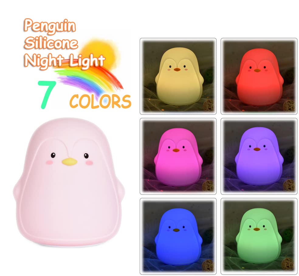 TriPro Penguin Kids Silicone Night Light - Cute Nursery Room Decor, Desk Lamp & Bedside Light - Perfect Gift for Mothers, Girls, Women, Kids & Teens - Ideal for Bedrooms, Nurseries & Study Areas