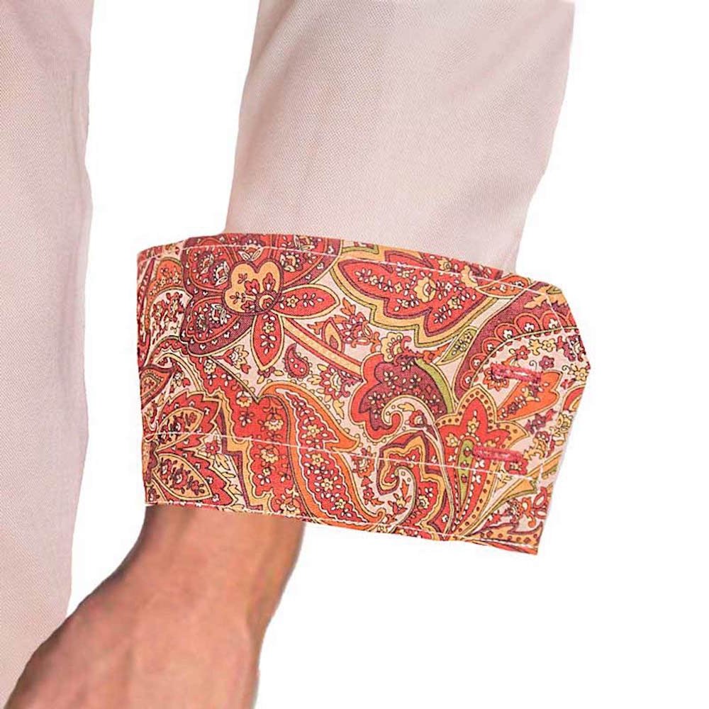 Premium Tan & Maroon Paisley Pattern Dress Shirt for Men - 100% Cotton Formal Business Attire - Handcrafted in USA - Perfect for Office, Weddings & Special Occasions