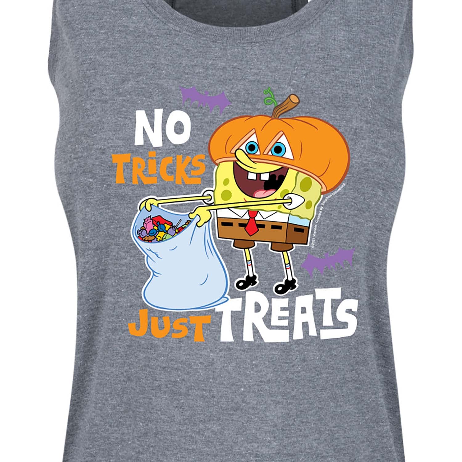 HYBRID APPAREL Women's Spongebob Squarepants No Tricks Just Treats Racerback Tank Top - Funny Cartoon Graphic Tee for Halloween, Cosplay & Casual Wear
