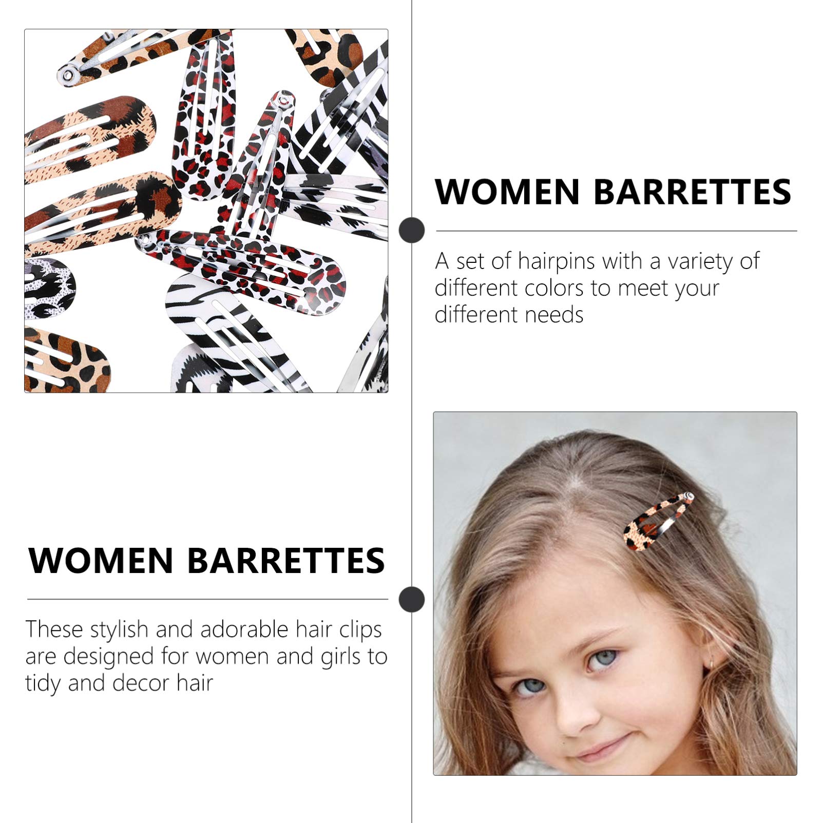 FRCOLOR 24pcs Leopard Print Snap Hair Clips - Non-Slip Metal Geometric Barrettes for Women & Girls - Perfect for School, Work, Parties & Everyday Hair Styling Accessories