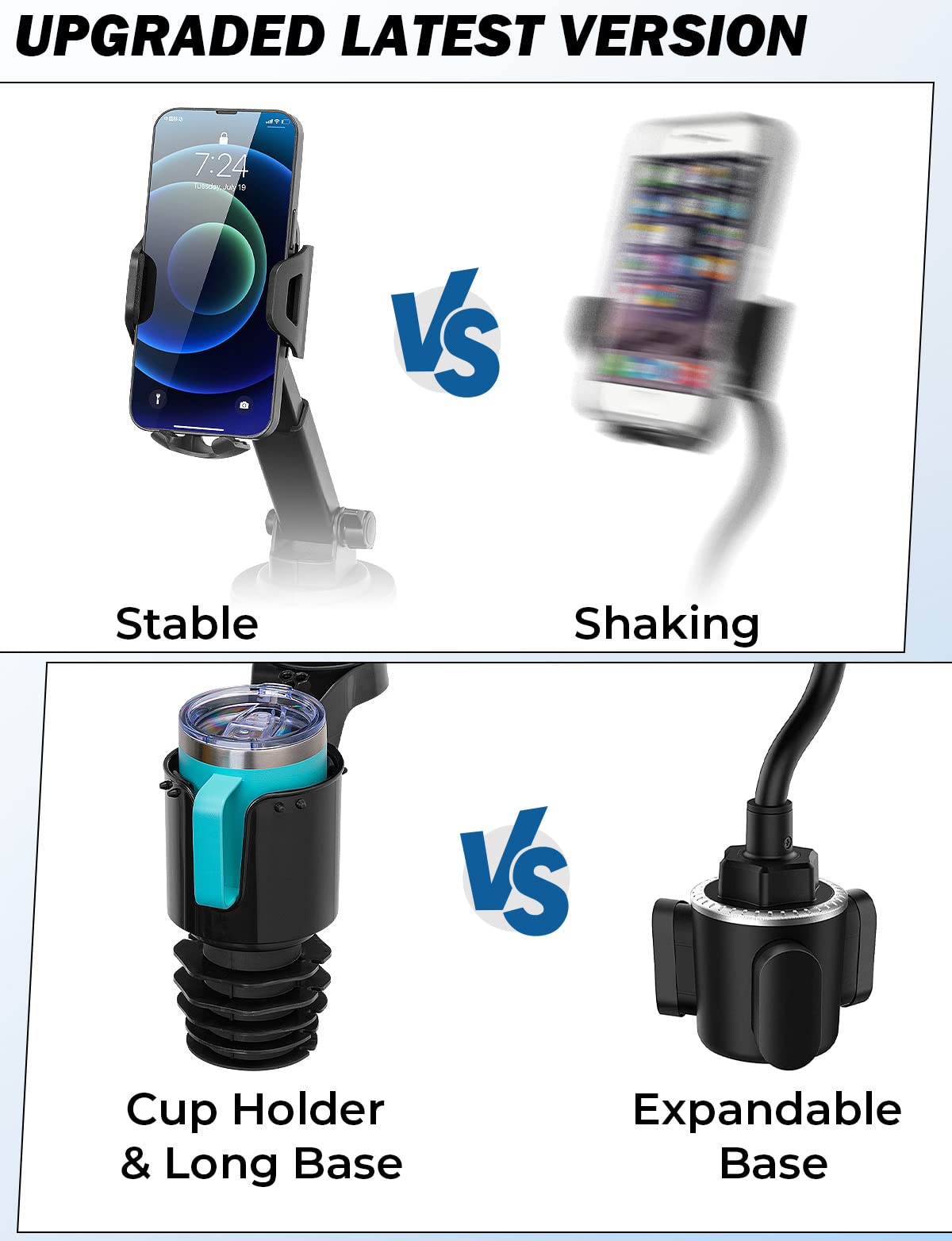 JOYTUTUS Car Cup Holder Phone Mount - Adjustable Long Neck Phone Holder for iPhone & Android - Perfect for Road Trips, Commuting & Hands-Free Driving