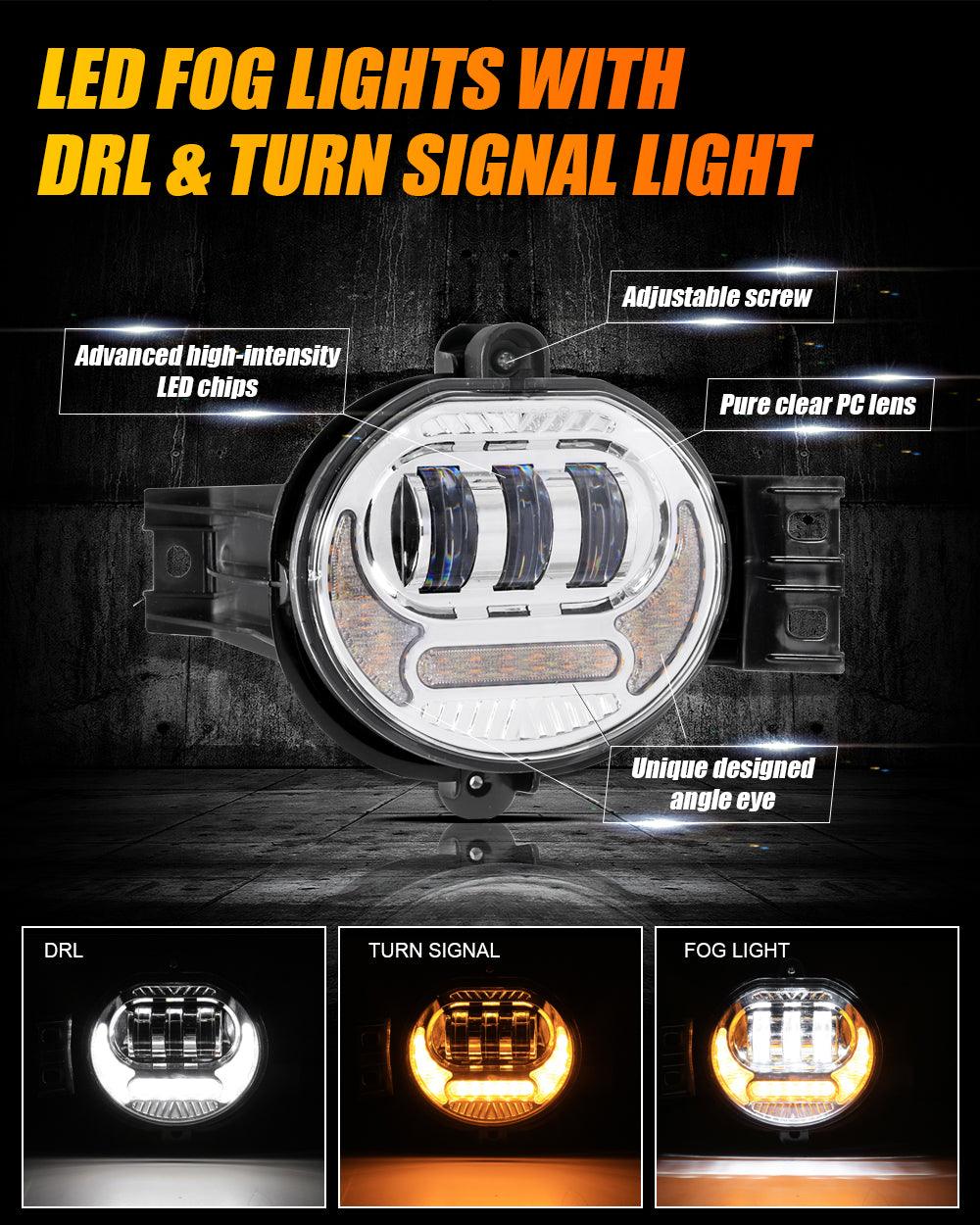 2-Piece LED Fog Light Kit with DRL & Turn Signal - Compatible with Dodge Ram 1500 (2002-2008), Ram 2500/3500 (2003-2009) - Chrome Housing - Upgrade Your Truck's Visibility & Style for Night Driving & Off-Road Adventures