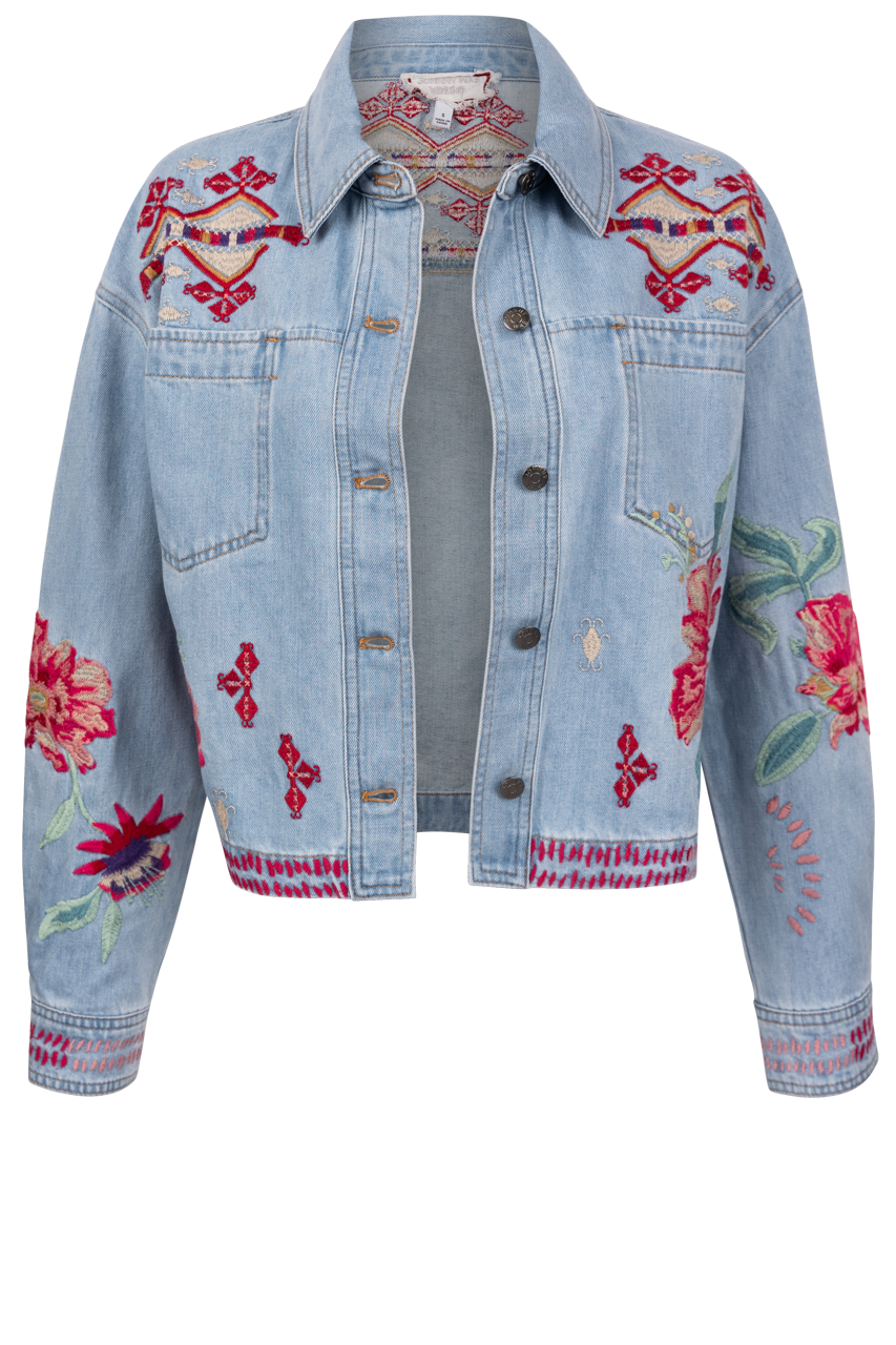 Johnny Was Women's Cropped Denim Jacket - Vintage Style Distressed Denim Shacket for Casual Outfits & Boho Fashion | Perfect for Spring Layering and Music Festivals