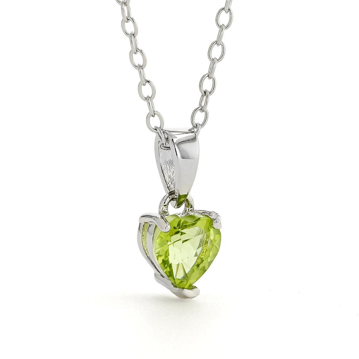 Natural Peridot Rhodium Heart Necklace for Women - Elegant Birthstone Jewelry Gift for Valentine's Day, Anniversary & Special Occasions
