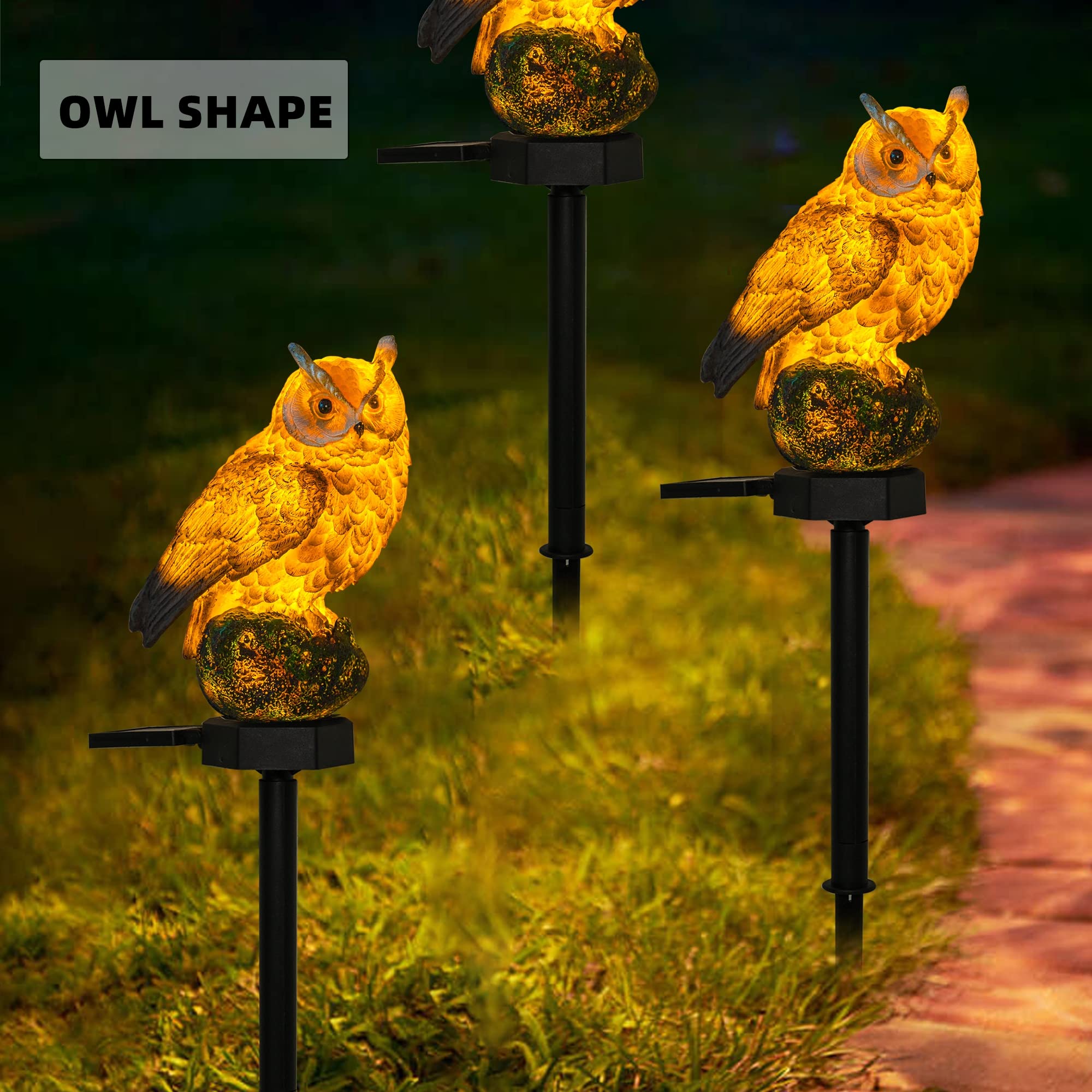 Solar Owl LED Lights for Outdoor Garden - Waterproof Resin Decoration with Stake for Yard, Pathway, Patio & Lawn - Bird Deterrent Decor (2 Pack, Brown) - Perfect for Nighttime Illumination & Pest Control