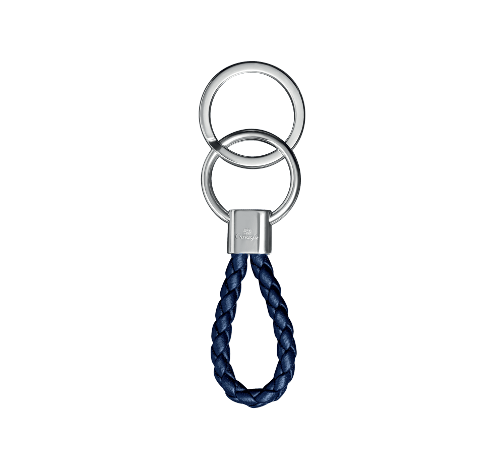 Christofle Duo Complice Blue Leather Key Chain - Silver Plated Luxury Keyring for Women & Men | Perfect Gift for Anniversary, Birthday & Travel Accessories