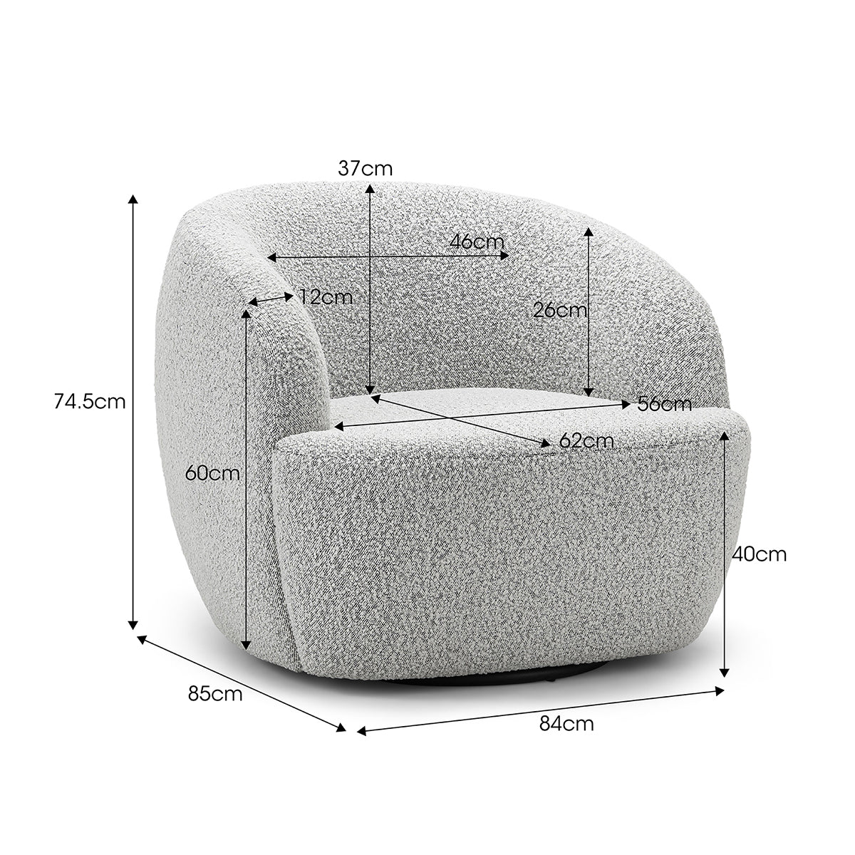 Elise Boucle Swivel Armchair - Modern Velvet Accent Chair for Living Room, Bedroom & Office - 360° Rotating Lounge Chair with Sturdy Metal Base - Perfect for Reading, Relaxing & Home Decor