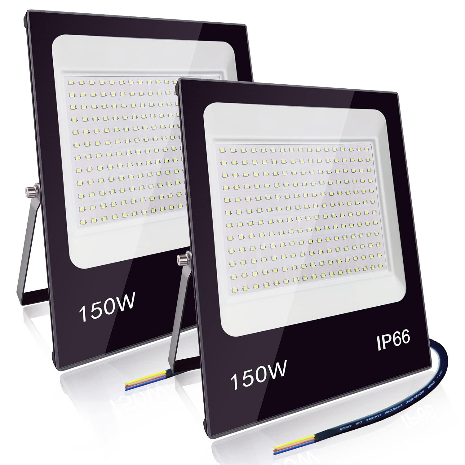 150W LED Flood Light Outdoor - 10500lm Super Bright 6000K Daylight White (2 Pack) - IP66 Waterproof Security Work Light for Backyard, Playground, Garden, Stadium - Perfect for Outdoor Events, Construction Sites & Nighttime Safety Lighting
