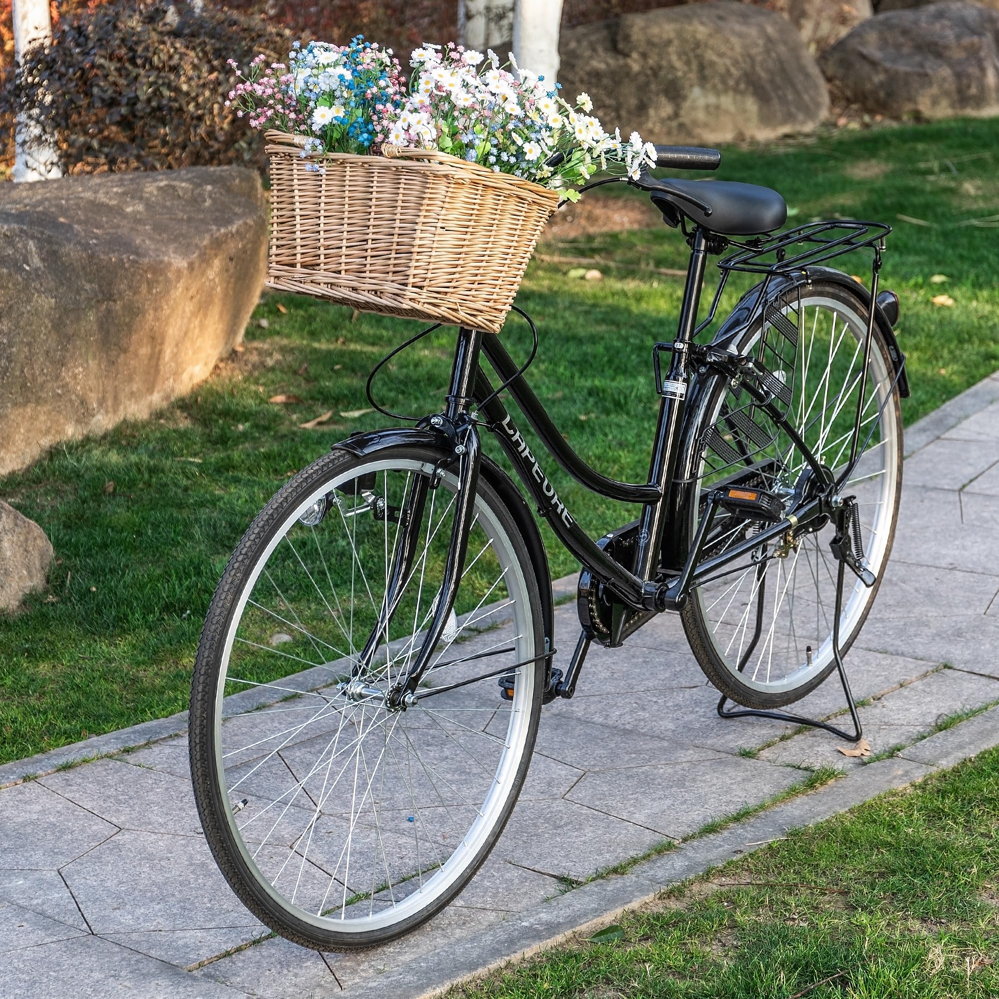 **Handmade Woven Wicker Bike Basket with Adjustable Leather Straps – Original Front Bicycle Basket for Commuting, Shopping & Picnics**