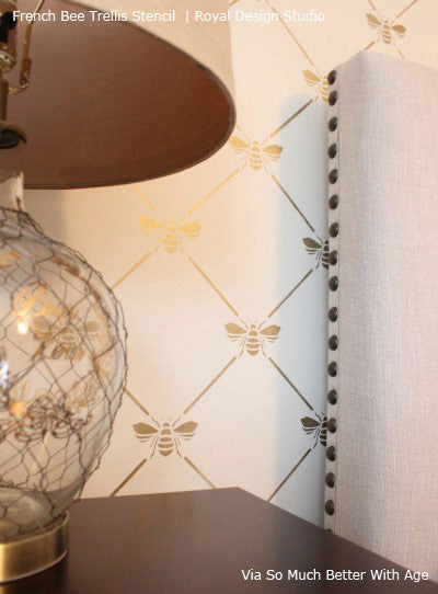French Bee Trellis Stencil - Reusable DIY Wall Art Template for Home Decor, Garden Projects & Crafting - Perfect for Painting, Stenciling on Wood, Fabric, and Furniture