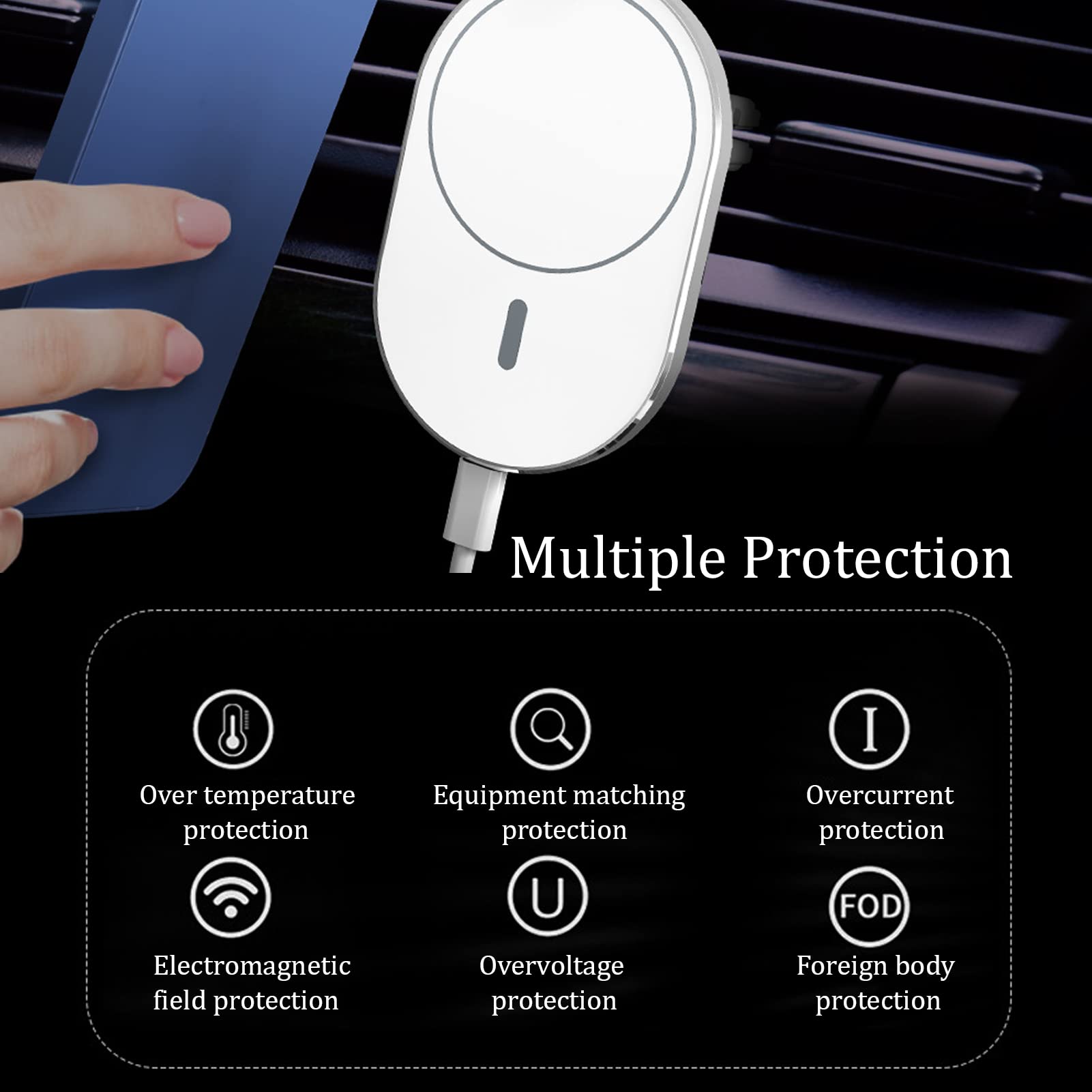 15W Qi Fast Wireless Car Charger - Magnetic Auto Clamping Phone Mount with 360° Rotation for Dashboard & Windshield (White) | Perfect for iPhone, Samsung & Qi-Compatible Devices on Road Trips & Daily Commutes