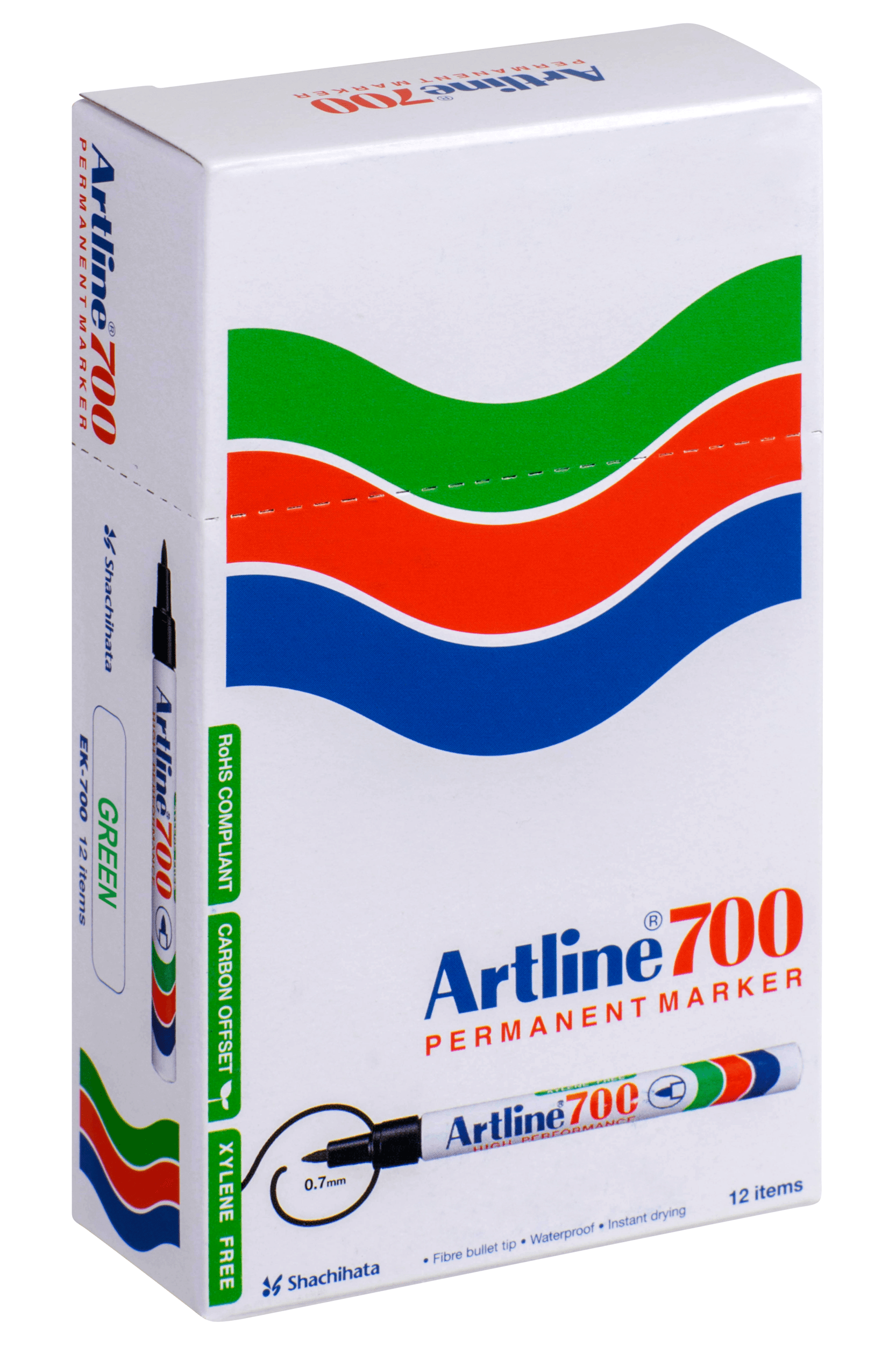 Artline 700 Permanent Markers - Fine Tip Green (Pack of 12) - Ideal for Office, School & Home Use - Waterproof & Fade-Resistant Ink for Long-Lasting Writing
