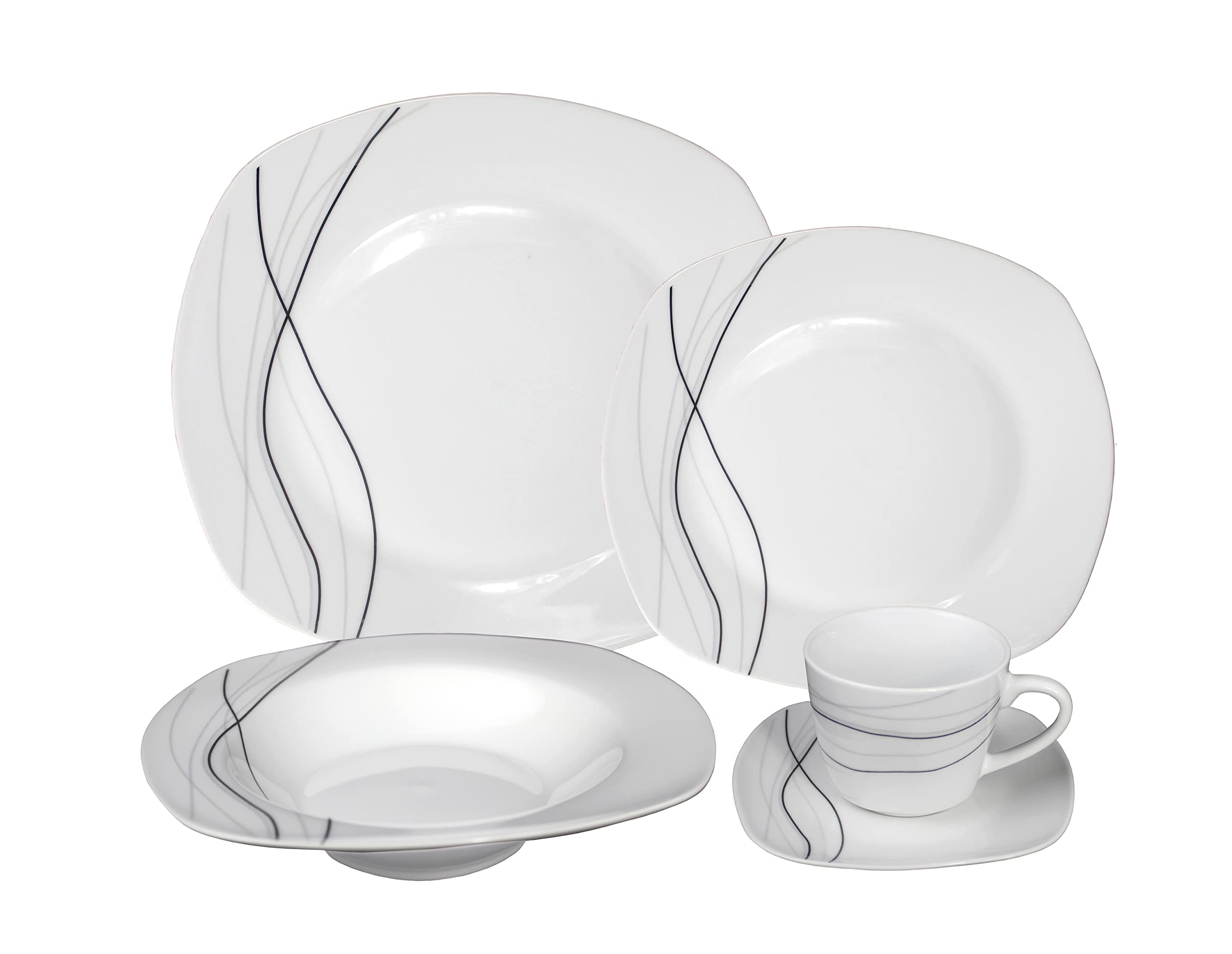 20-Piece Porcelain Square Dinnerware Set for 4 - Elegant Silver & Black Confetti Design - Perfect for Dinner Parties, Weddings, and Special Events