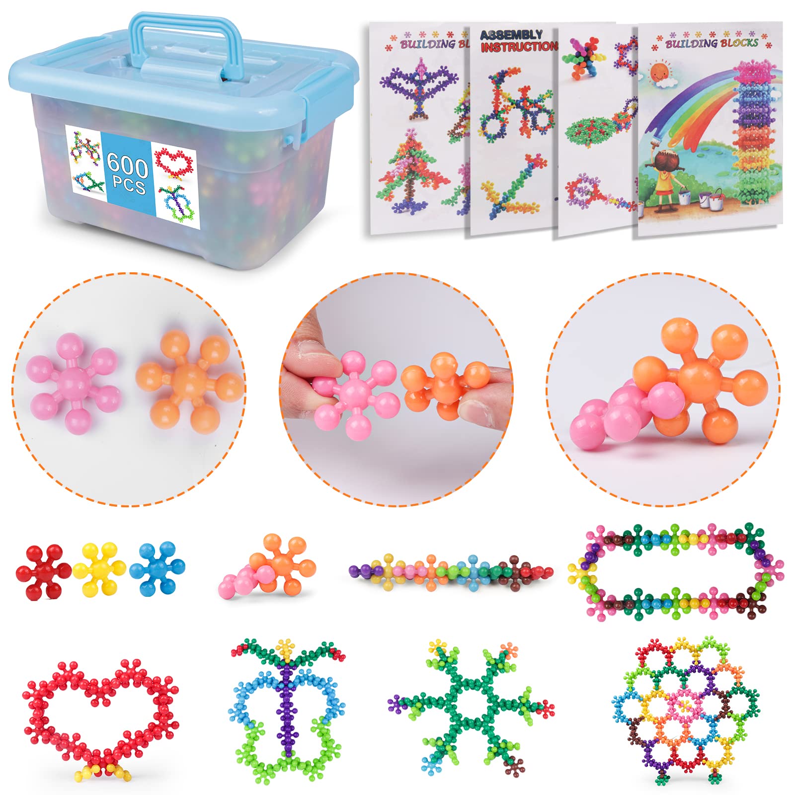 NEOACT 600 PCS Building Blocks Set - Interlocking Plastic Educational STEM Toys for Preschool Kids Ages 3+ | Develop Fine Motor Skills & Sensory Learning | Perfect for Classroom, Birthday Gifts & Creative Play