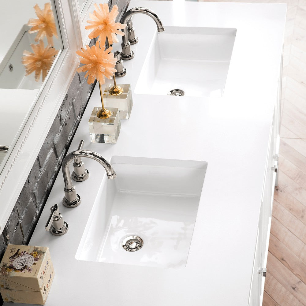 James Martin Vanities Athens Collection 60-Inch Double Bathroom Vanity in Glossy White with Solid Surface Countertop - Modern Bathroom Furniture for Master Bath & Guest Bath Remodeling