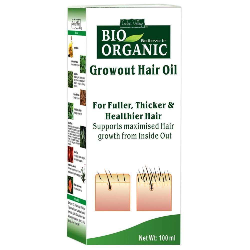 INDUS VALLEY Bio Organic Growout Hair Oil - 100ml | Natural Hair Growth Treatment for Thicker, Longer & Healthier Hair | Perfect for Daily Scalp Massage & Damaged Hair Repair