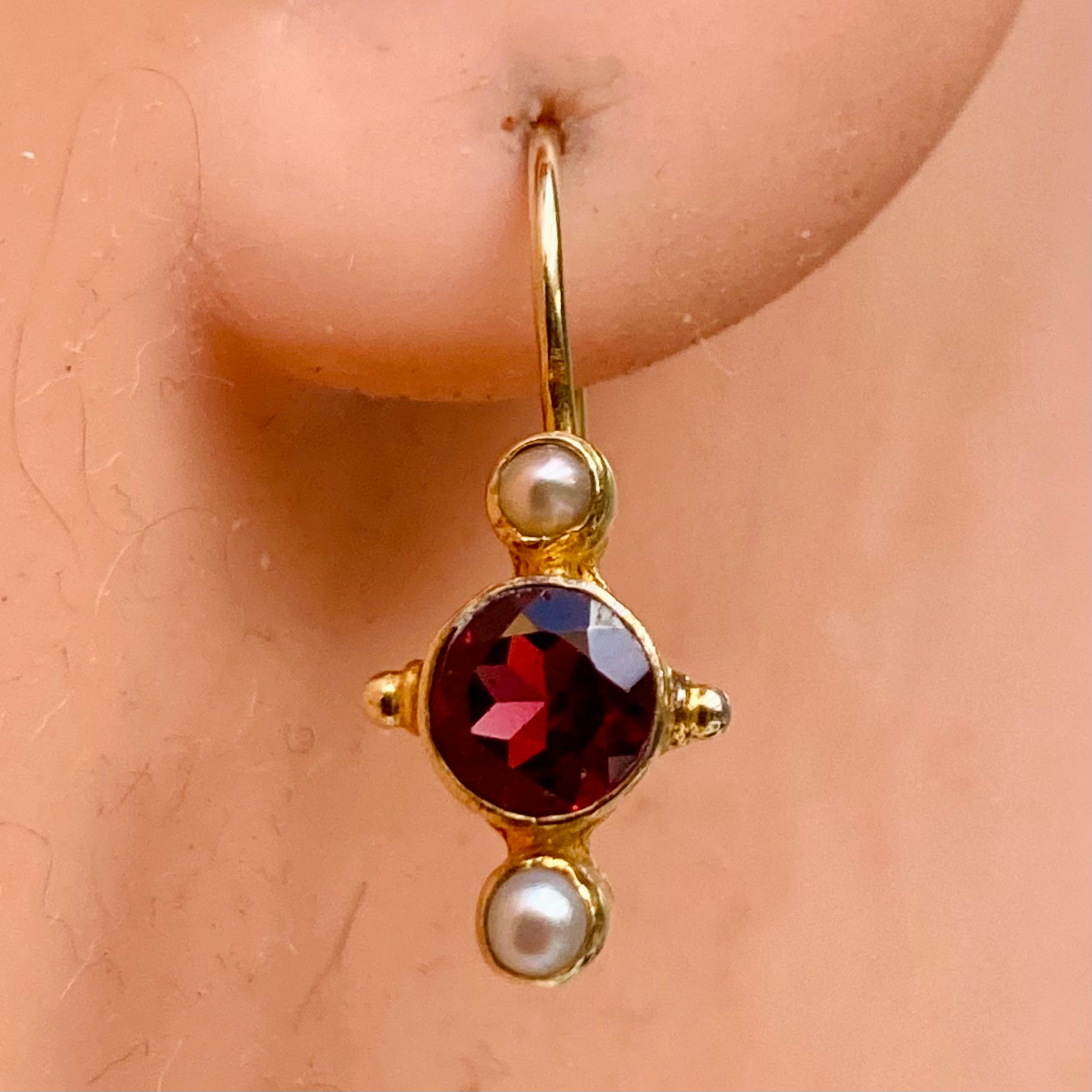 Europa Garnet and Pearl Earrings for Women – Elegant Dangle Drop Jewelry for Wedding, Party & Special Occasions