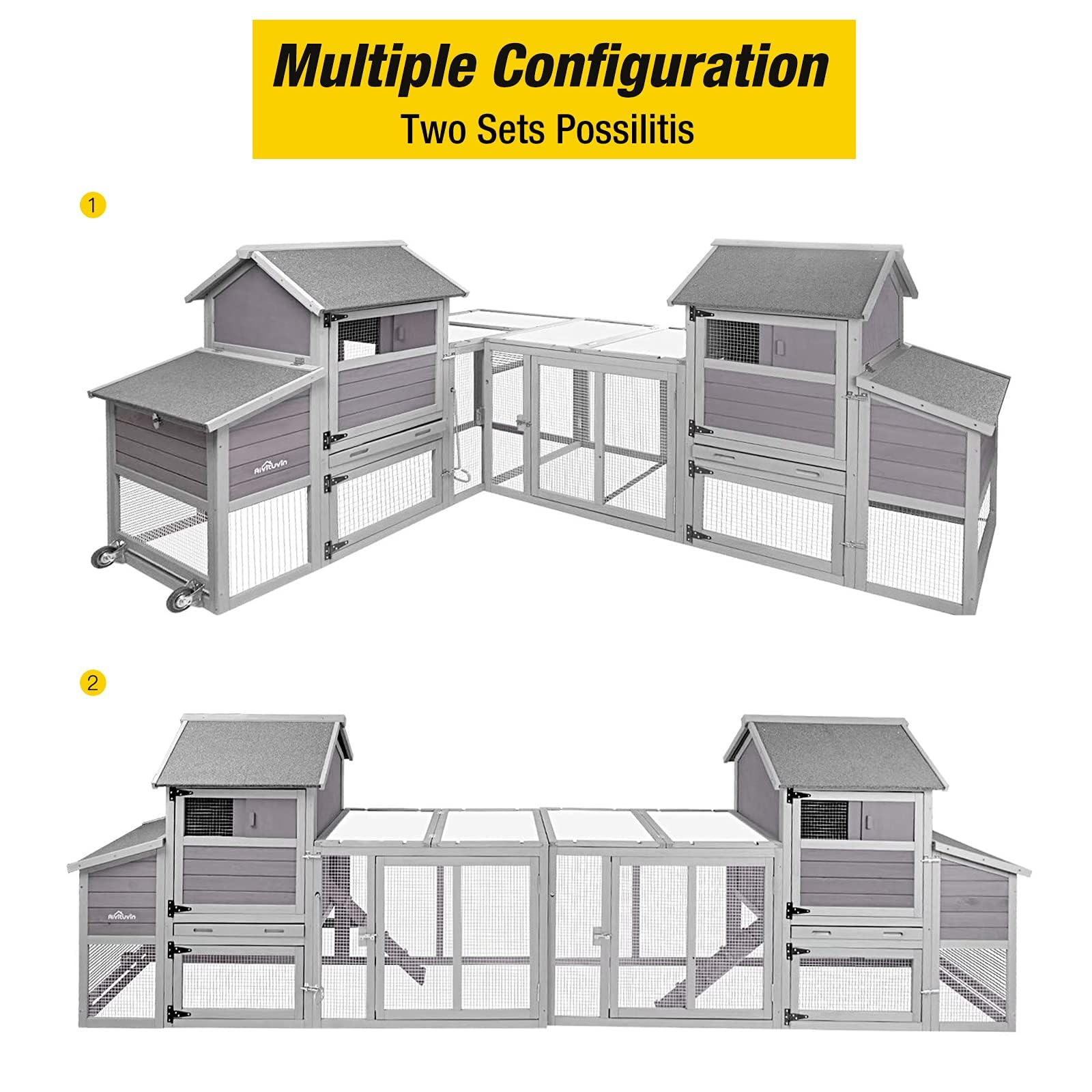 Aivituvin Large Chicken Coop for 2-3 Chickens - Mobile Poultry House with Wheels, 2 Nesting Boxes & Expandable Design - Outdoor Wooden Hen Duck Cage (77