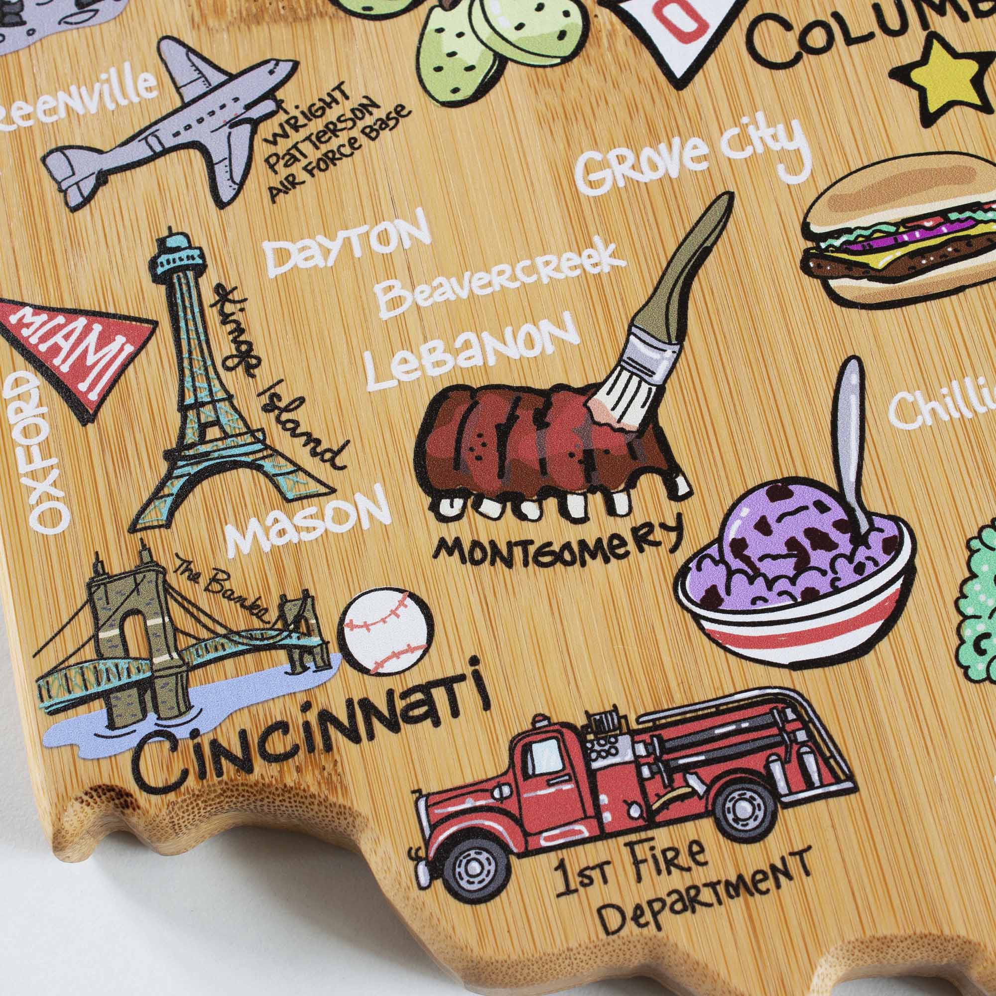 Premium Ohio Wood Cutting Board with Fish Kiss™ Artwork - Durable Kitchen Essential for Chopping, Serving & Decor