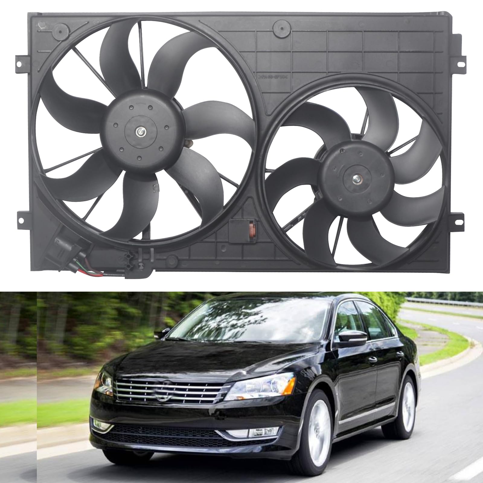 VW3115114 Electric Radiator Fan Assembly - Compatible with 2009-2014 VW Passat CC GTI Jetta Golf Beetle & 2005-2017 Audi TT A3 Quattro - 12V Engine Cooling Fan & A/C Condenser Fan - Perfect for Engine Overheating Prevention & Climate Control System