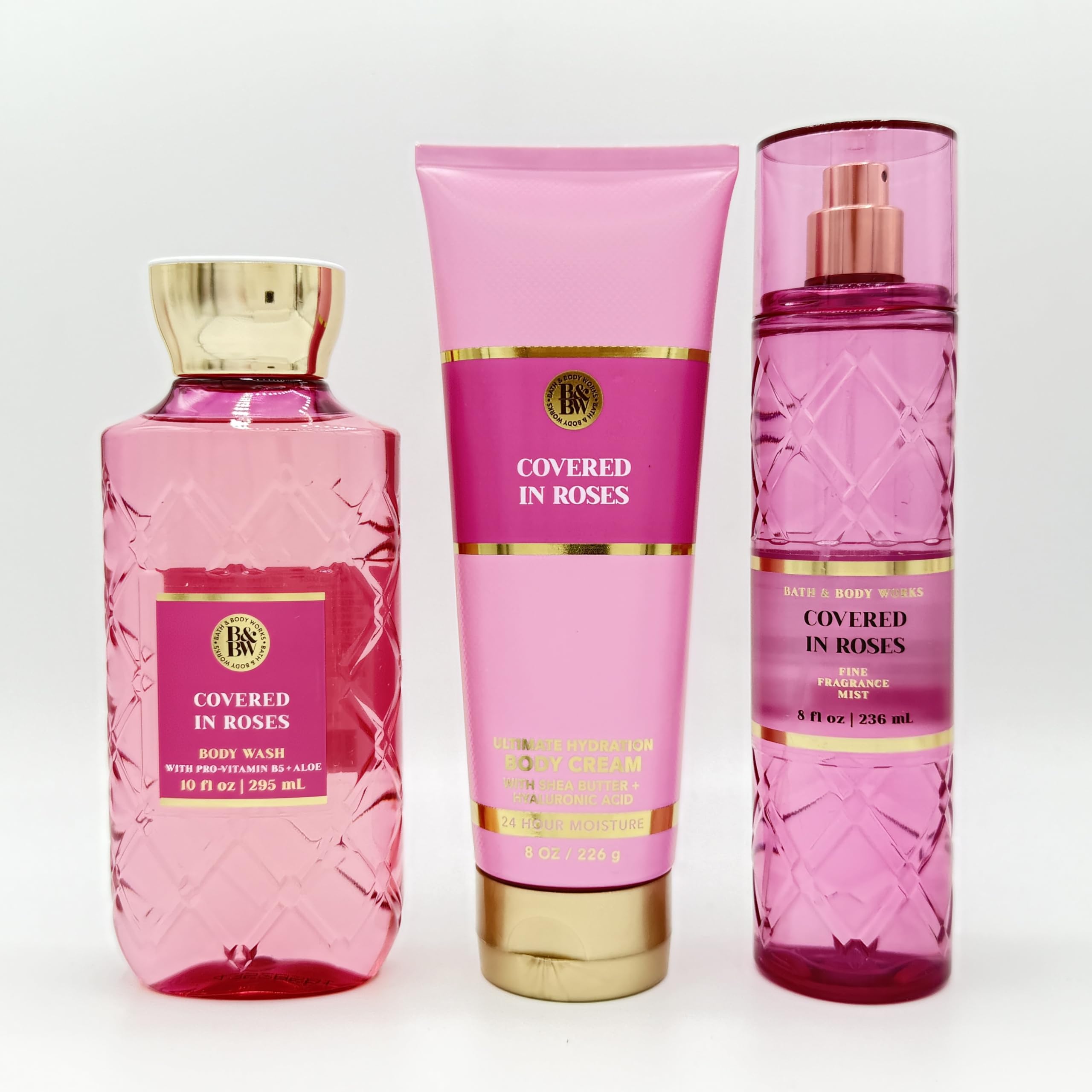 Luxury Covered in Roses 3-Piece Bath & Body Gift Set - Moisturizing Body Wash, Hydrating Body Cream & Fragrance Mist | Perfect for Self-Care, Spa Days & Romantic Gifts