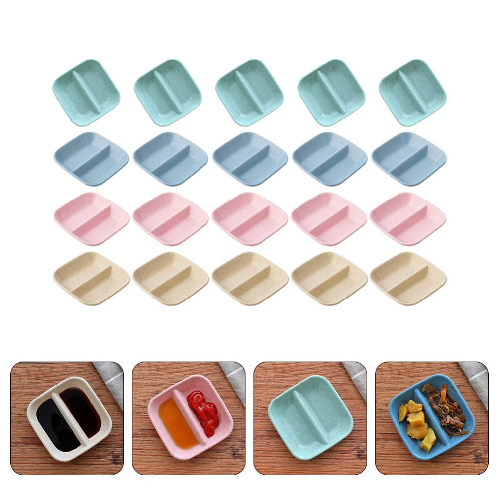 Hemoton 20pcs Divided Sauce Dishes - Wheat Straw Appetizer Bowls for Snacks & Dips