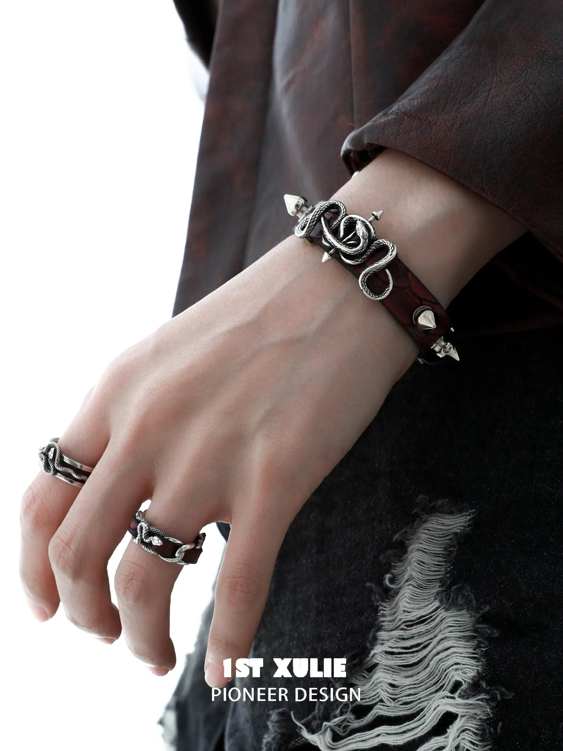 18k Gold Plated Snake Bite Rivet Leather Bracelet for Women - Punk Rock Gothic Boho Jewelry - Perfect for Concerts, Parties & Alternative Fashion
