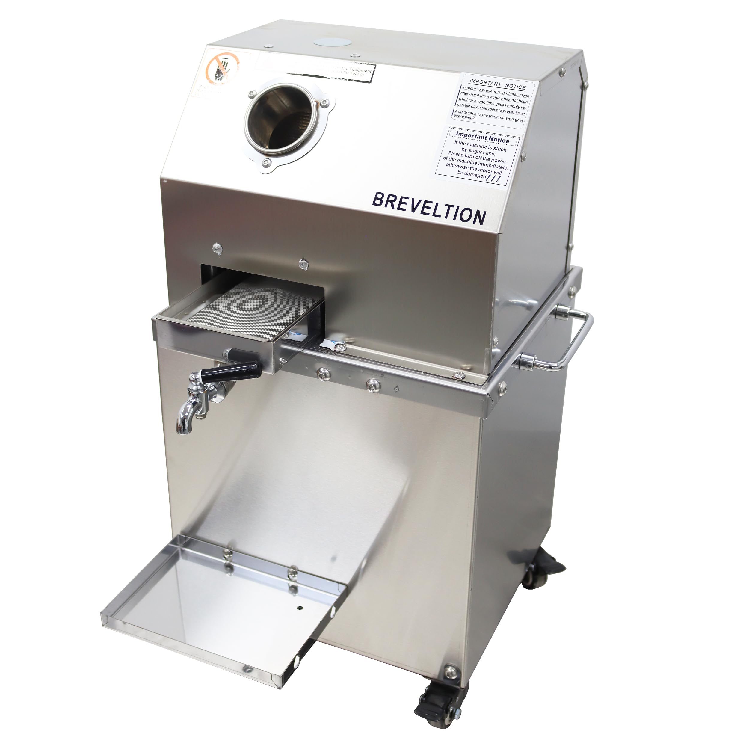 110V 750W Commercial Electric Sugar Cane Juicer Machine - 3 Roller Stainless Steel Sugarcane Press Extractor with Cleaning Port & 4 Casters - Perfect for Juice Bars, Restaurants, and Home Use