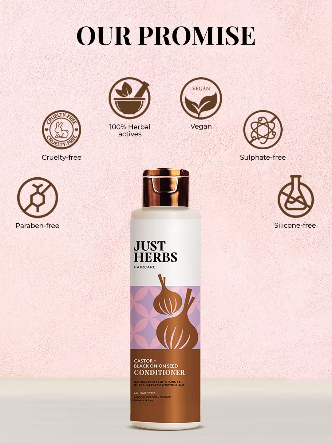 Just Herbs Castor Conditioner with Onion Black Seed Oil & Bhringraj - Promotes Hair Growth, Reduces Hair Fall & Repairs Color Treated Hair - 100ml - For Men & Women - Perfect for Daily Hair Care & Scalp Nourishment