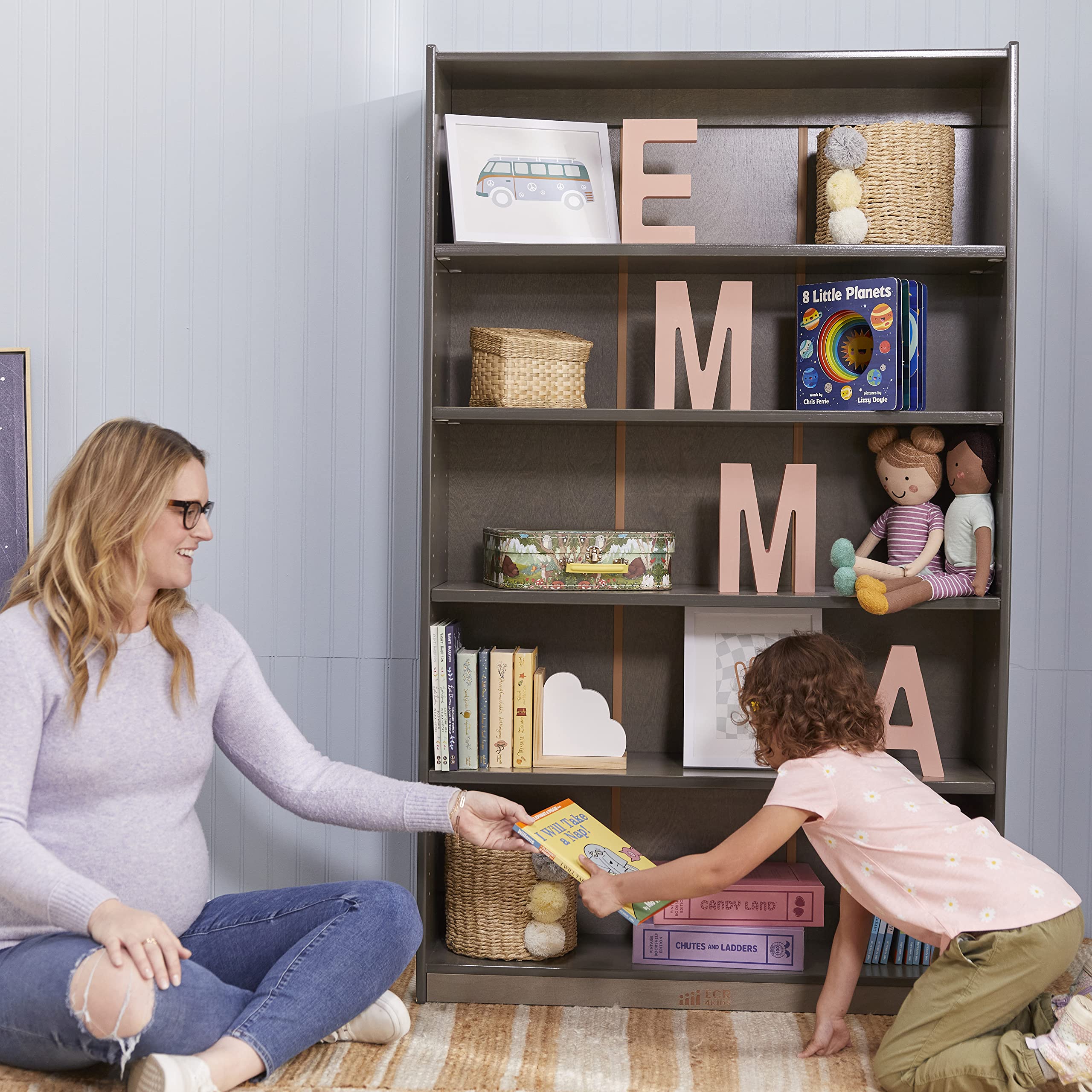 ECR4Kids Classic 60-Inch Bookcase with Adjustable Shelves, Grey Wash Finish - Perfect for Kids' Rooms, Classrooms, and Home Libraries