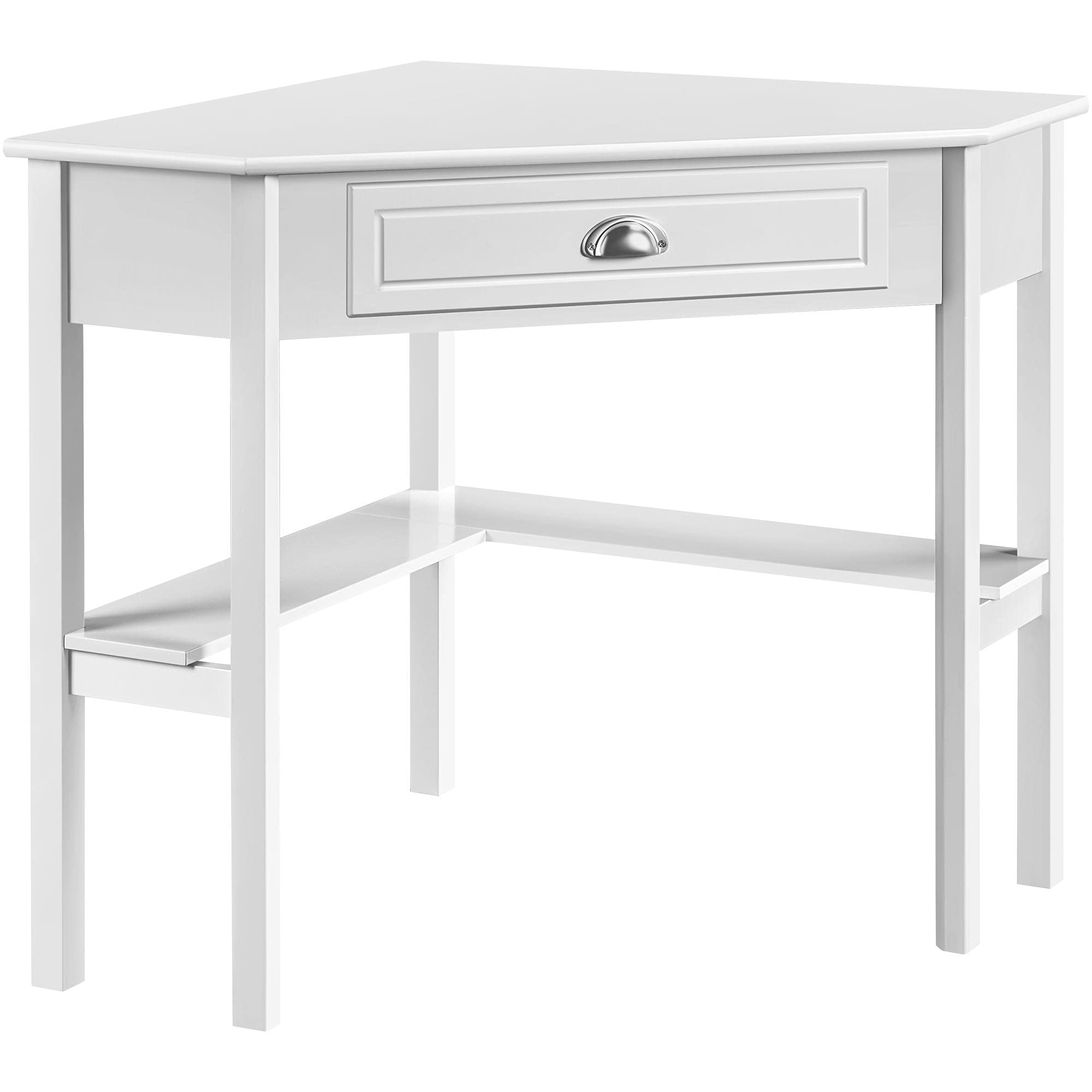 Yaheetech 90° Corner Computer Desk with Large Drawer & Storage Shelves, White Wooden L-Shaped Writing Table for Home Office & Small Spaces - Perfect for Workstations, Gaming Setups & Study Areas