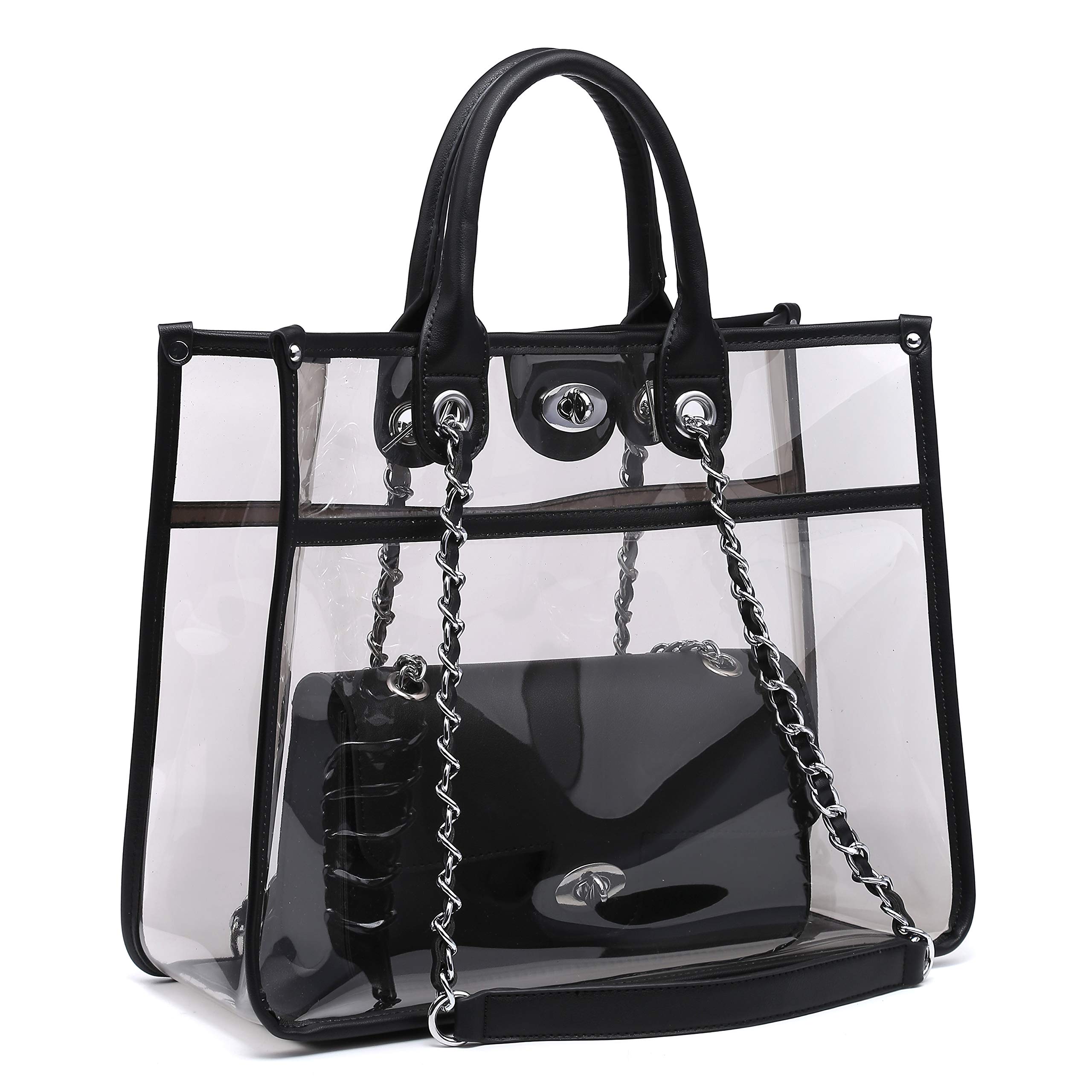 Stadium Approved Clear Tote Bag for Women - Large Transparent Crossbody Purse, 2-in-1 Shoulder Work Bag | Perfect for Concerts, Sports Events, Travel & Work Essentials